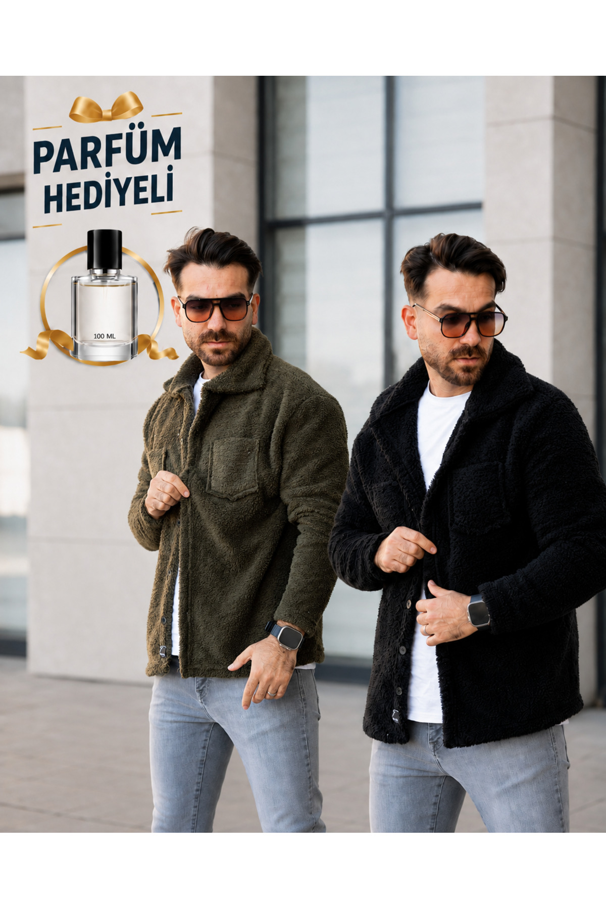 2'li Unisex Peluş Polar Hırka ve 100 ml Parfüm — رنگارنگ OTK-HRK