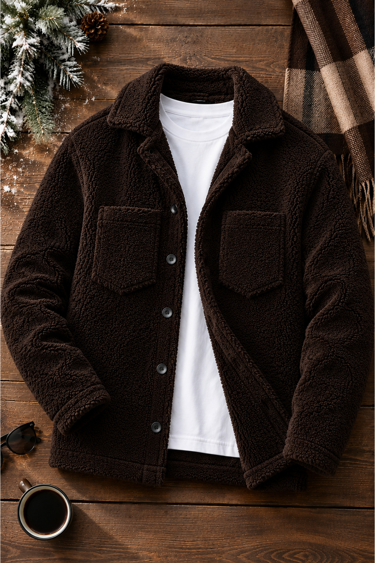 Unisex Acı Kahve Peluş Polar Hırka — قهوهای W-allOTK-HRK