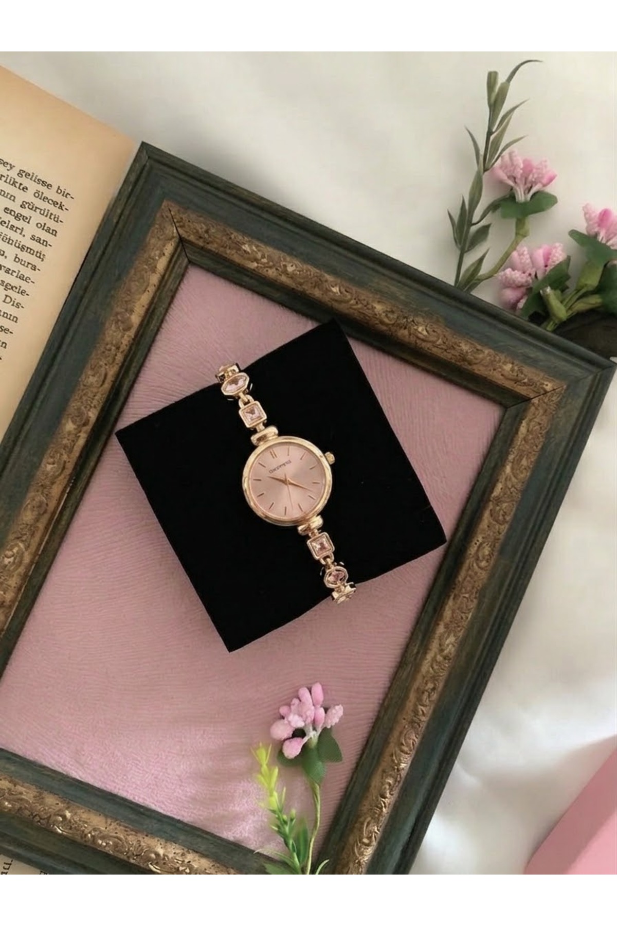 Choppers Vintage Pembe Taş Ayarlanabilir Kordon Kadın Saat Hediye Kutusunda görsel 5