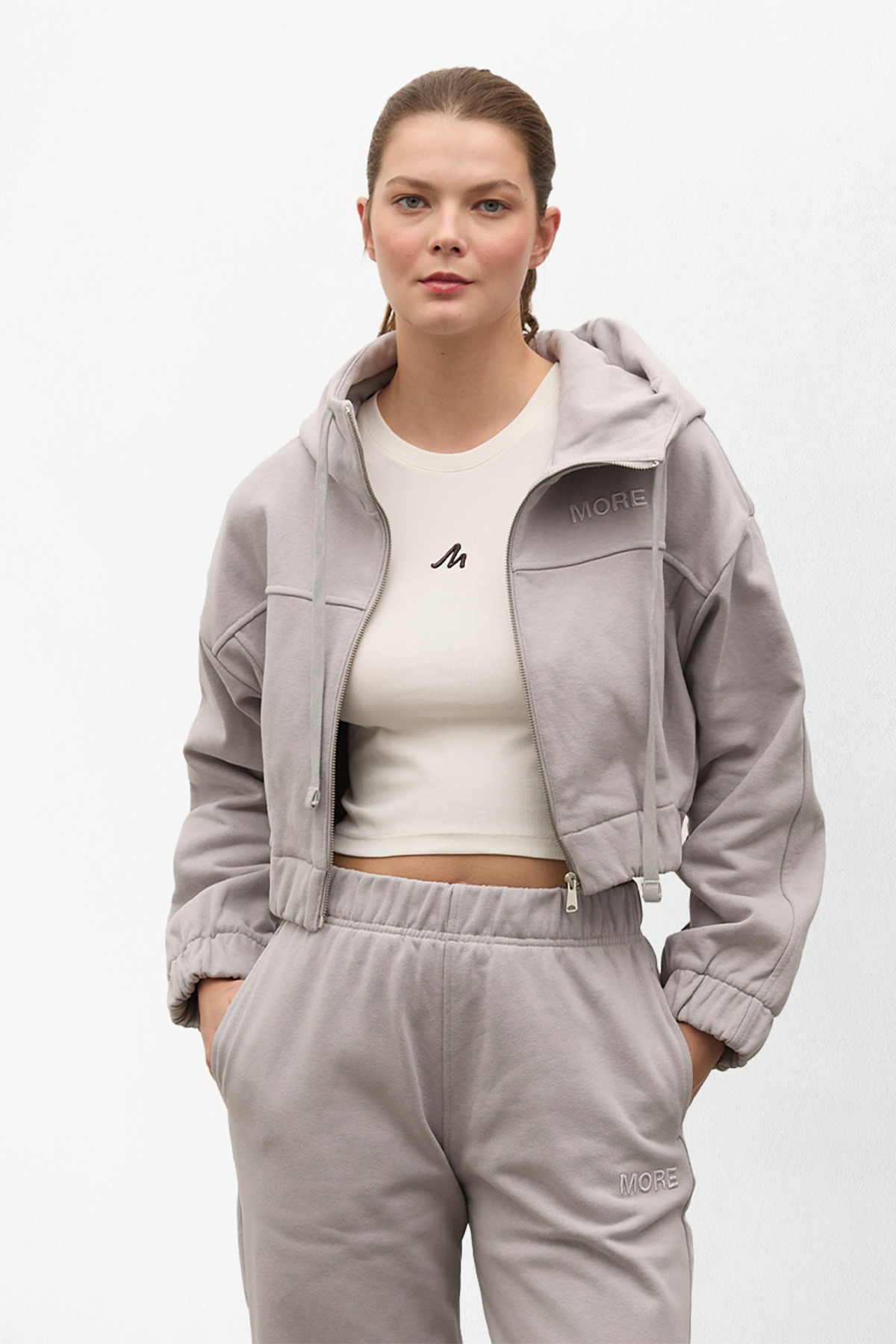 MORE ACTIVE Indo Kadın Kapüşonlu Fermuarlı Crop Sweatshirt