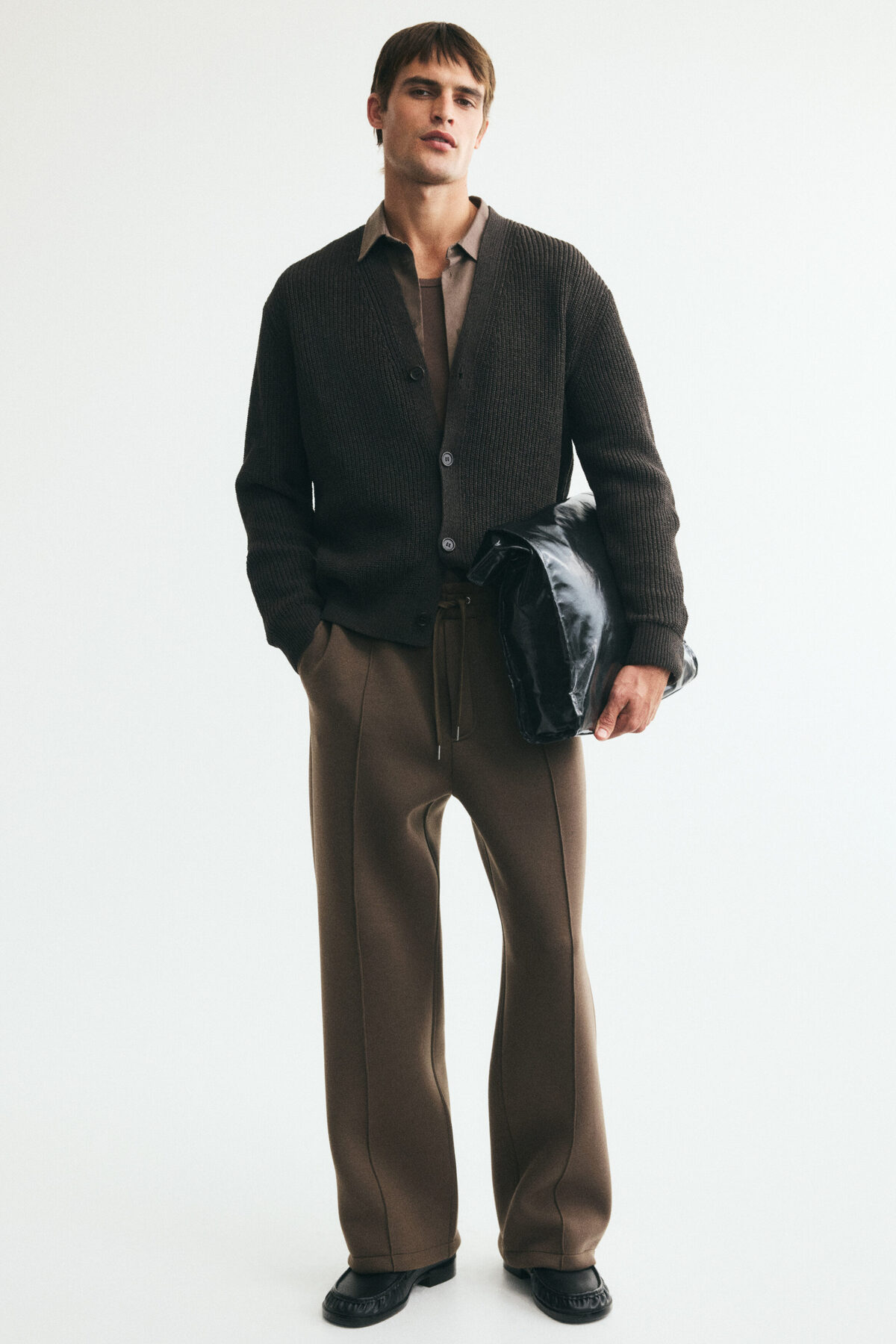 H&M Lastik Örgülü Şönil Hırka Relaxed Fit görsel 3