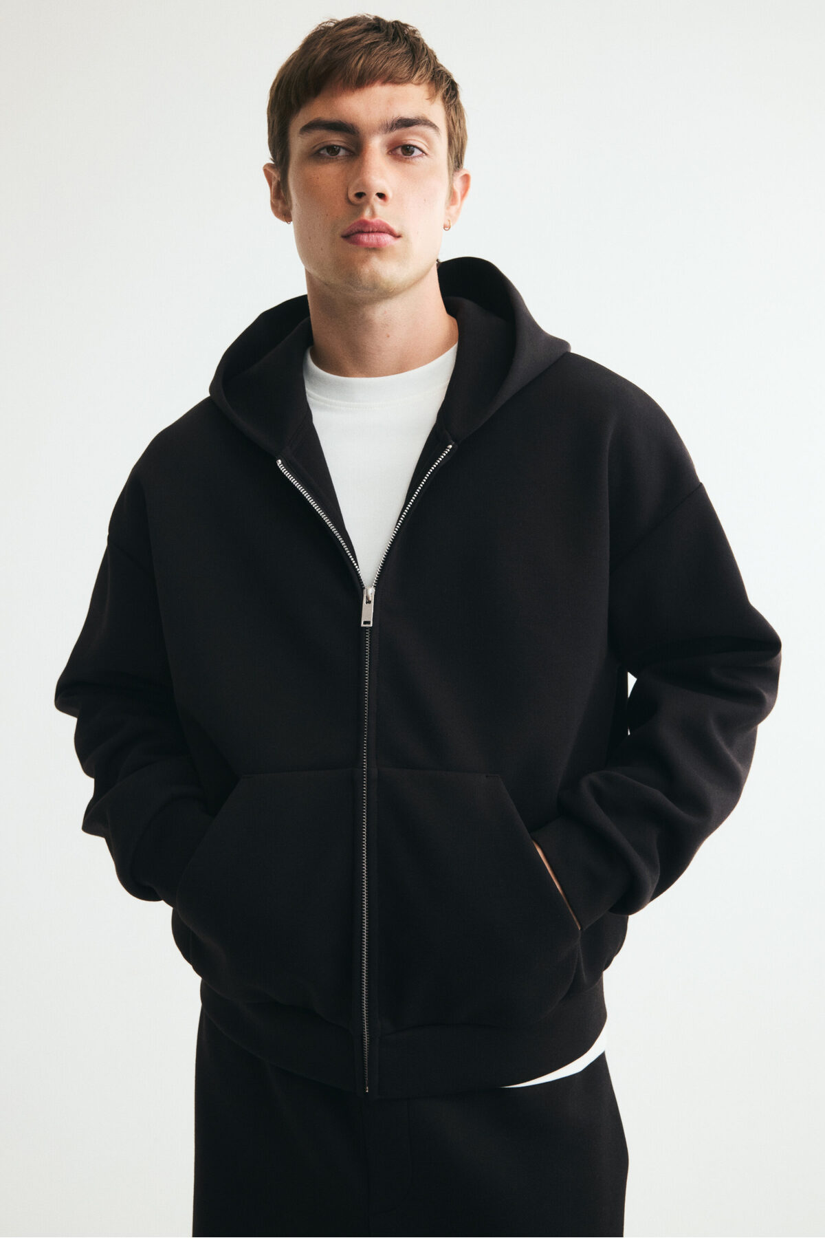 H&M Kapüşonlu ve Fermuarlı İnterlok Üst Oversized Fit görsel 3