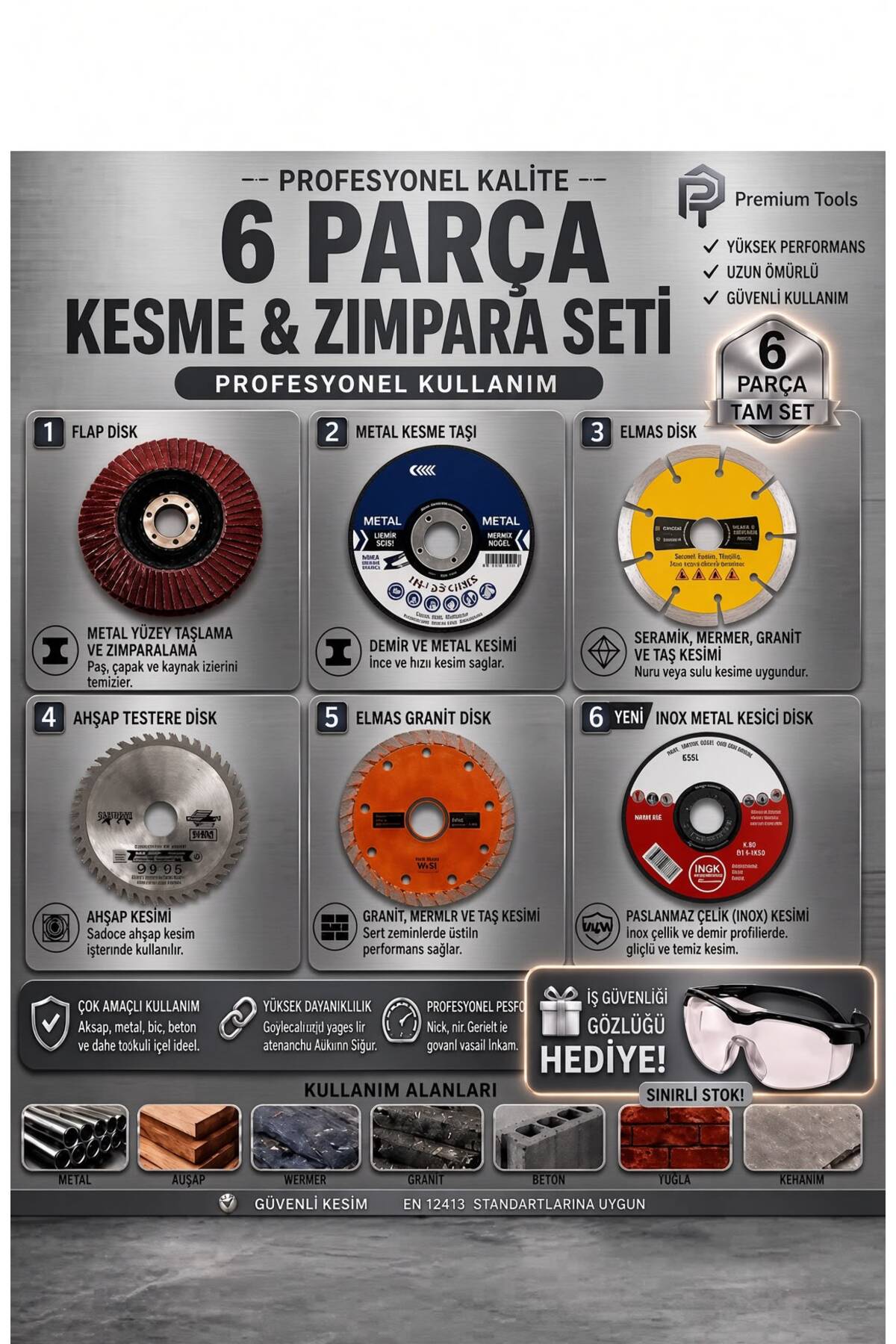 ハンドメイド☆オーダーページ【115】 NEXTRA 6 Parça (115mm) Kesme ve Zımpara Seti – Flap Disk, Metal