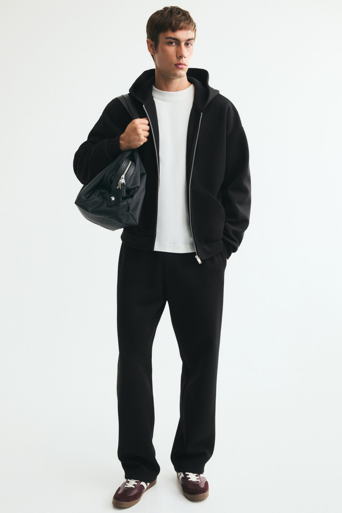 H&M Kapüşonlu ve Fermuarlı İnterlok Üst Oversized Fit görsel 2