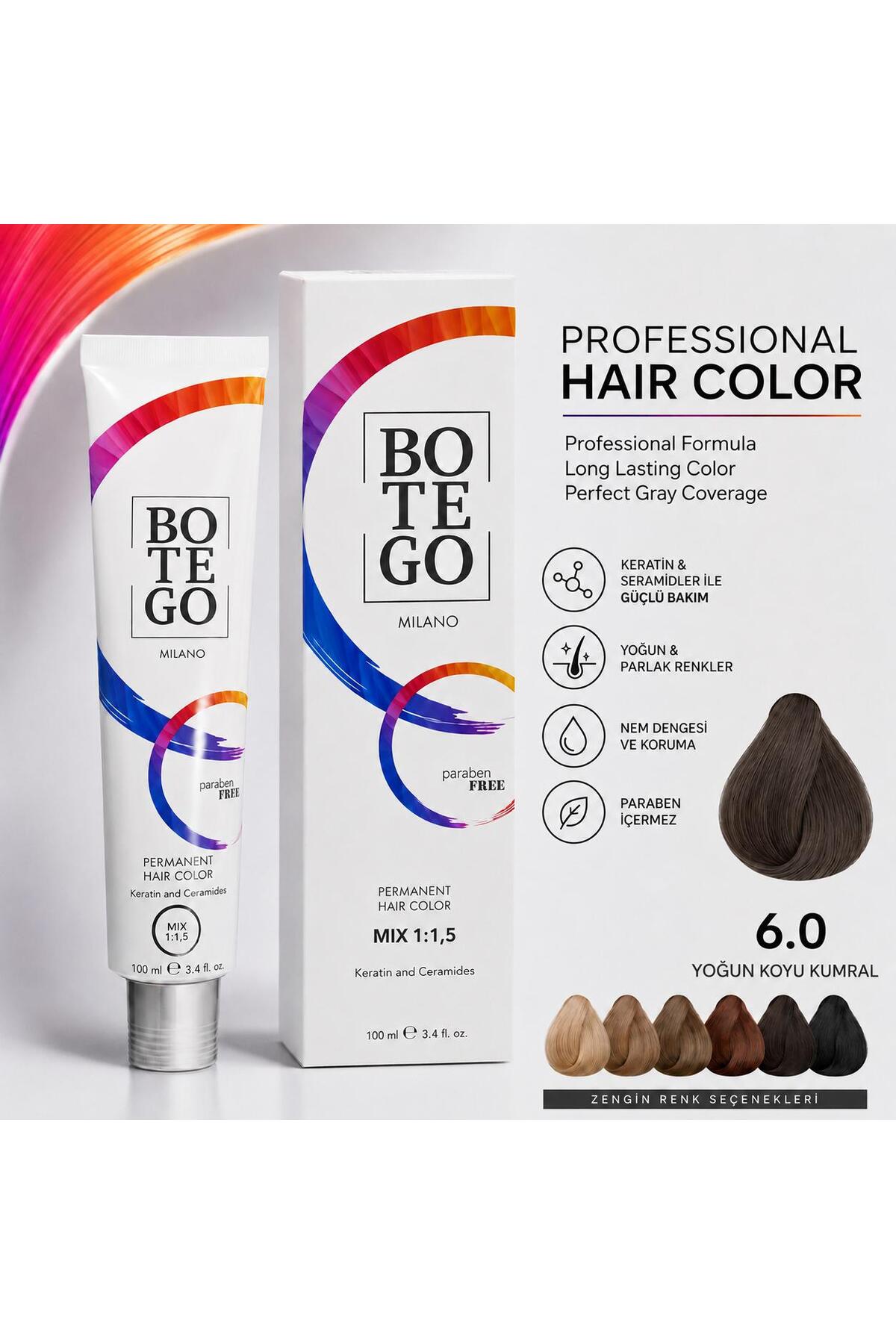 Profesyonel Krem Saç Boyası - 6.0 Yoğun Koyu Kumral 100 ml — خاکستری D-M 34
