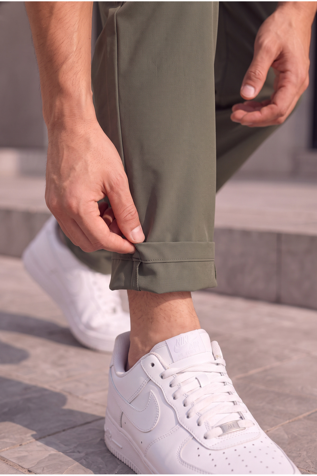 ASHEY Erkek Haki Paraşüt Baggy Pantolon Bol Kesim Bel Lastikli Nefes Alabilen Kumaş görsel 5