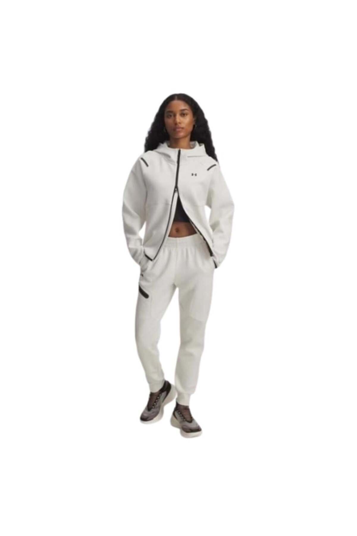 Under Armour Kadın UA Unstoppable Fleece Tam Fermuarlı Sweatshirt 1379842-110 görsel 4