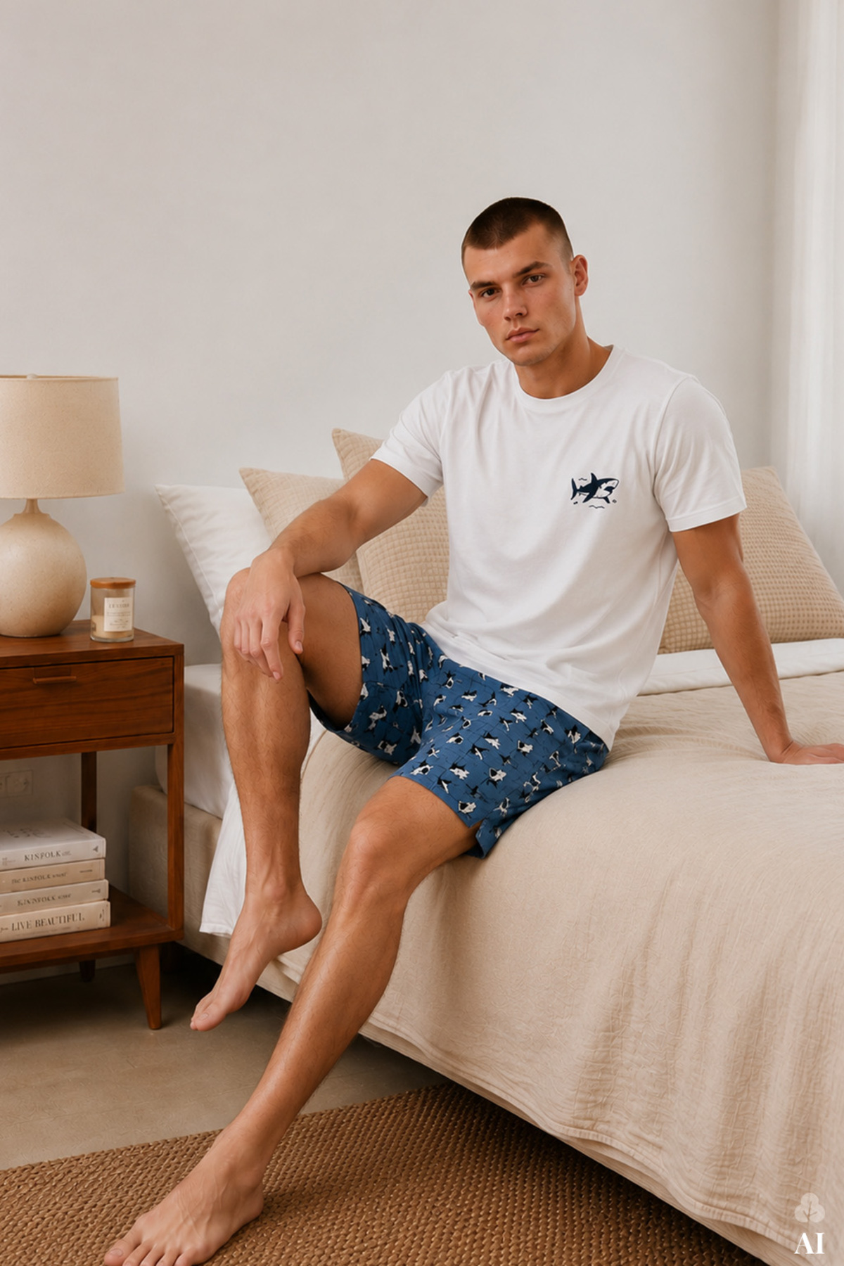 koza iç giyim Erkek Pamuklu Baskılı Cepli Şortlu Pijama Takımı görsel 2