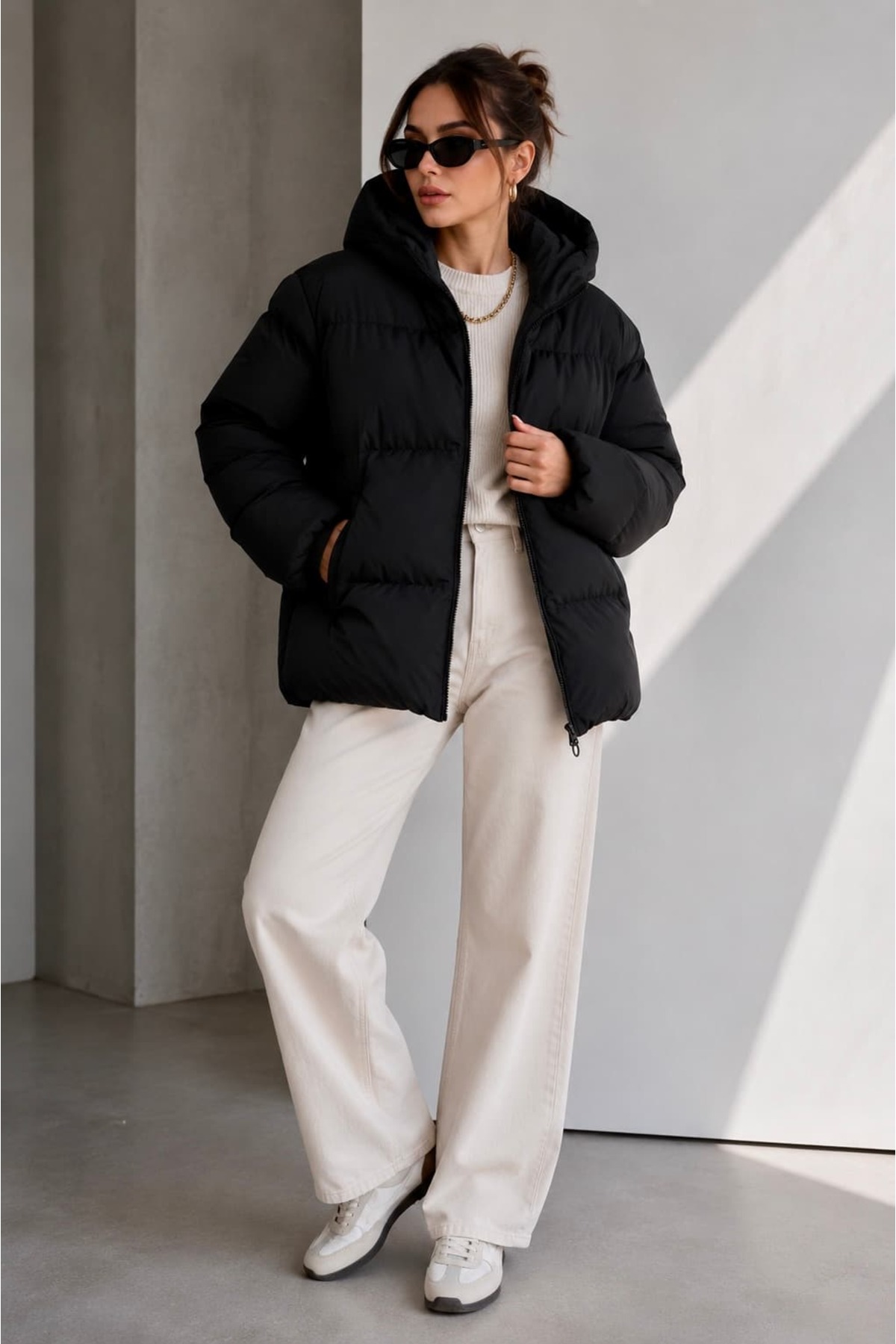 bb butik basic Oversize Kapüşonlu Şişme Mont ST3411 görsel 4