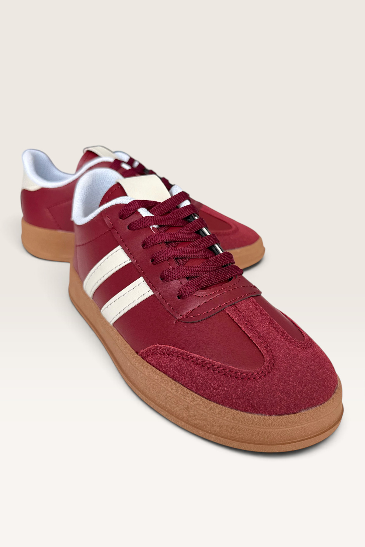 Liger Unisex Rahat Hafif Spor Ayakkabı BORDO - KREM görsel 2