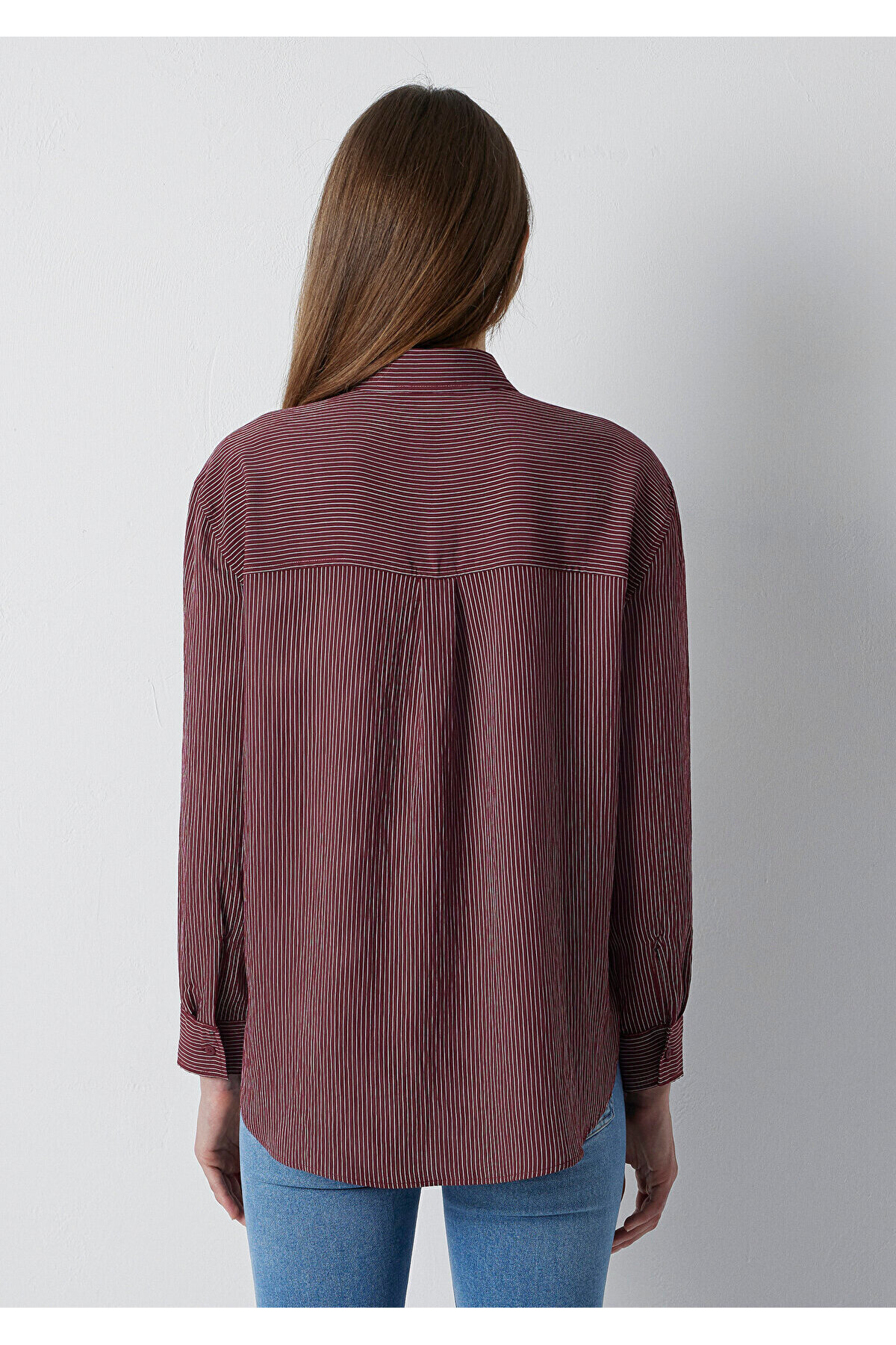 UZUN KOLLU GÖMLEK Zinfandel Stripe — زرشکی M1210683-91627 — تصویر 5 از 7