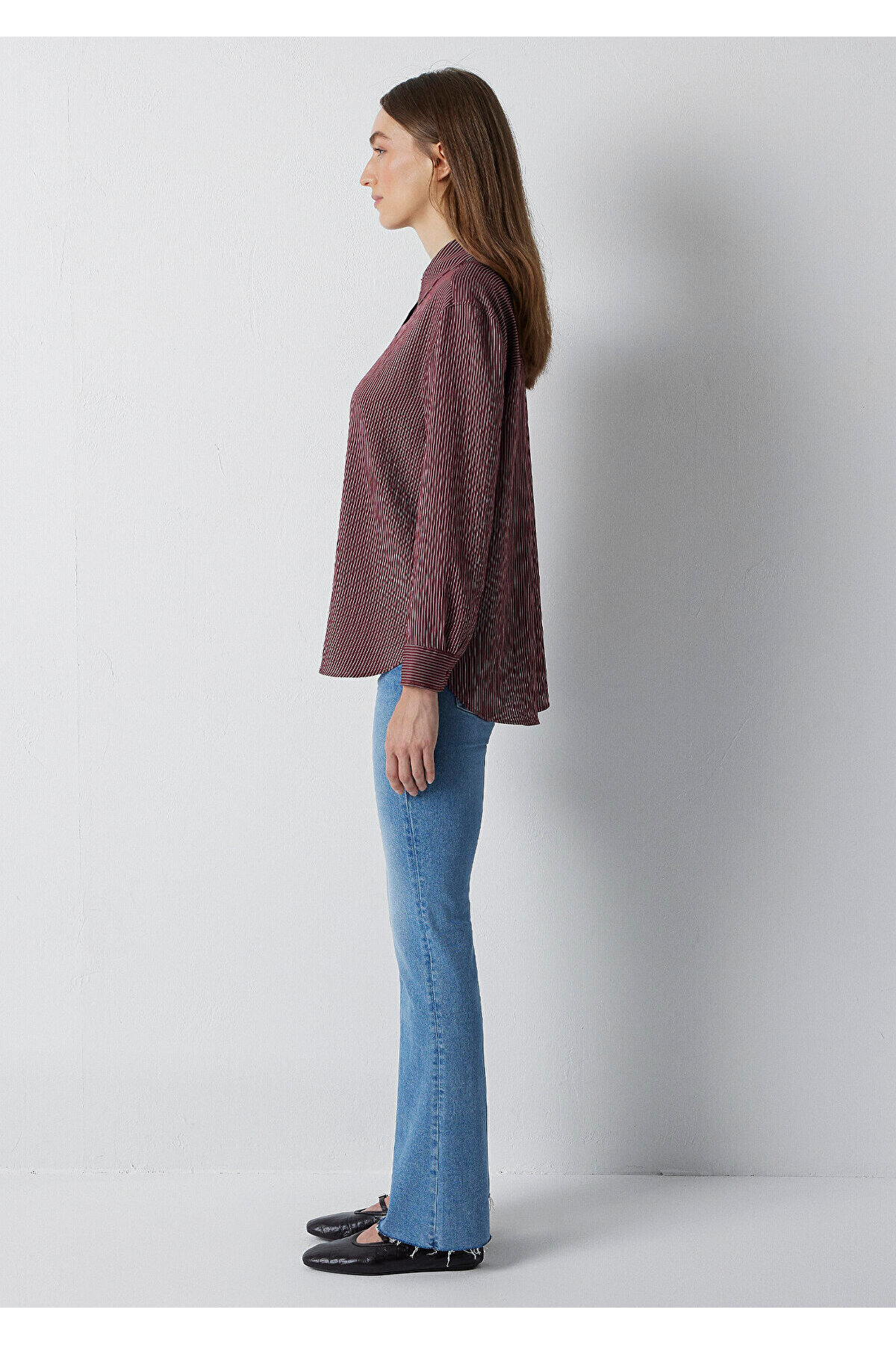 UZUN KOLLU GÖMLEK Zinfandel Stripe — زرشکی M1210683-91627 — تصویر 2 از 7