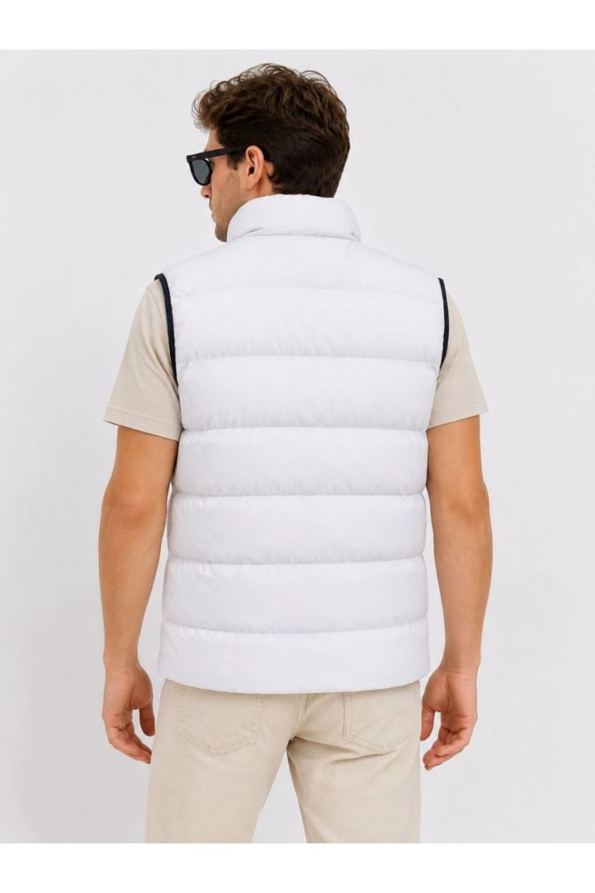 VELİZADE Erkek Beyaz Dik Yaka İçi Astarlı Cepli Su Geçirmez Fermuarlı Kolsuz Kapitone Puffer Şişme Yelek görsel 5