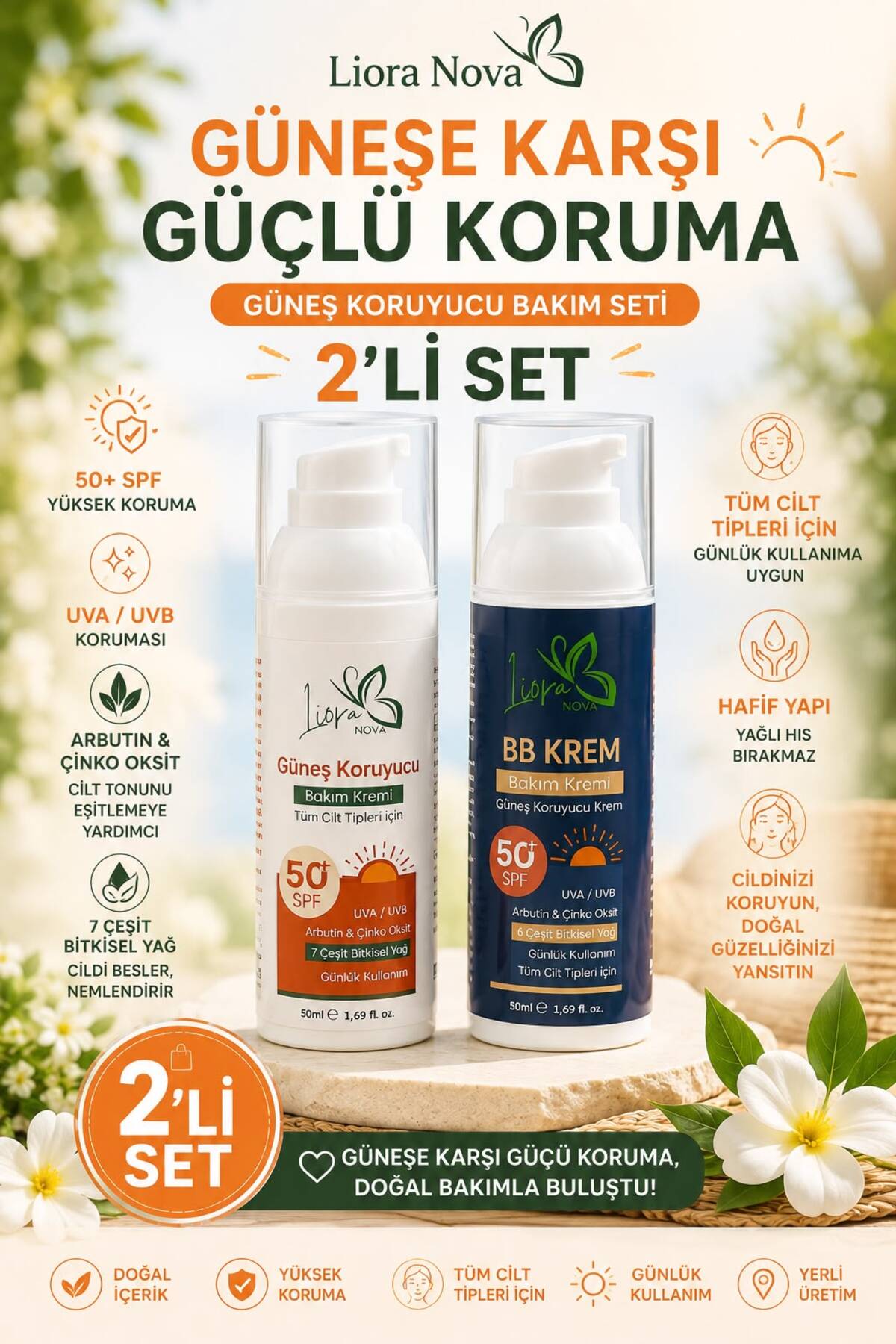 güneş kremi ikili set 2li set 2adet set bbli güneş kremi ton eşitleyici güneş kremi güneş koruyucu 50spf — güneşikili2635