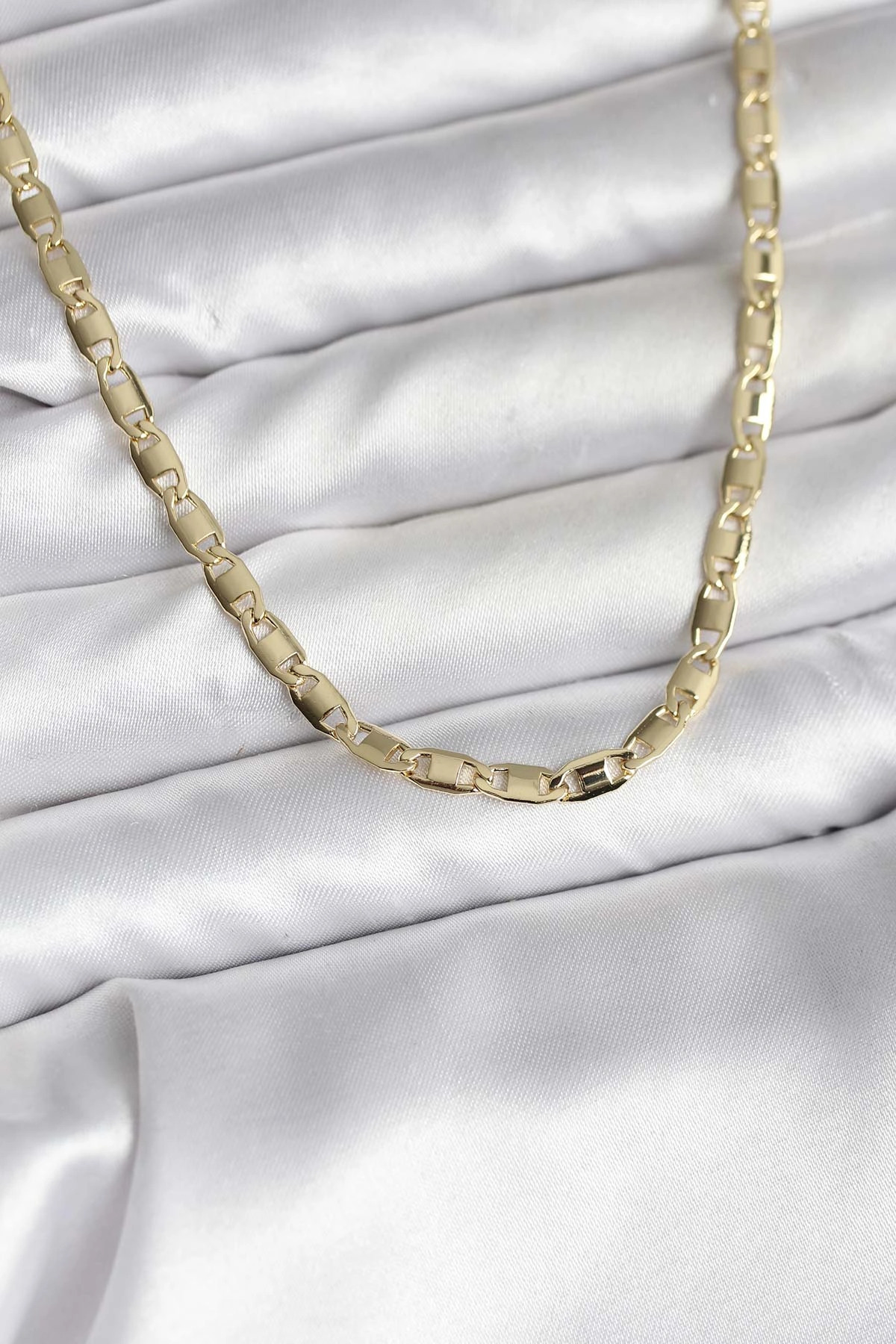 Kadın Kolye 14K Gold Renk Kaplama Plaka Ezme Model Zincirli CM