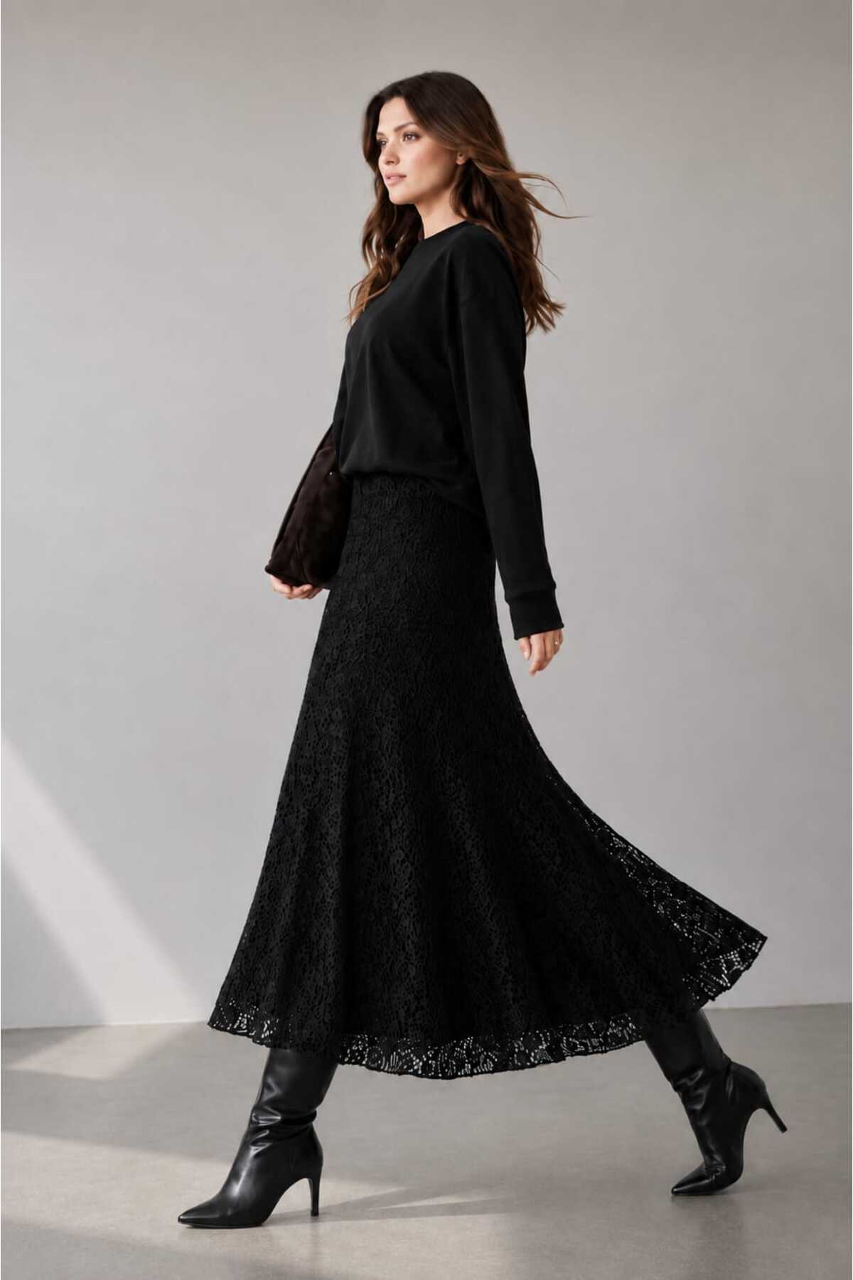 Emina Stil KADIN DANTELLİ BELİ LASTİKLİ ESNEK RİKLALİ TÜL ETEK ŞIK RAHAT 72635256 görsel 2