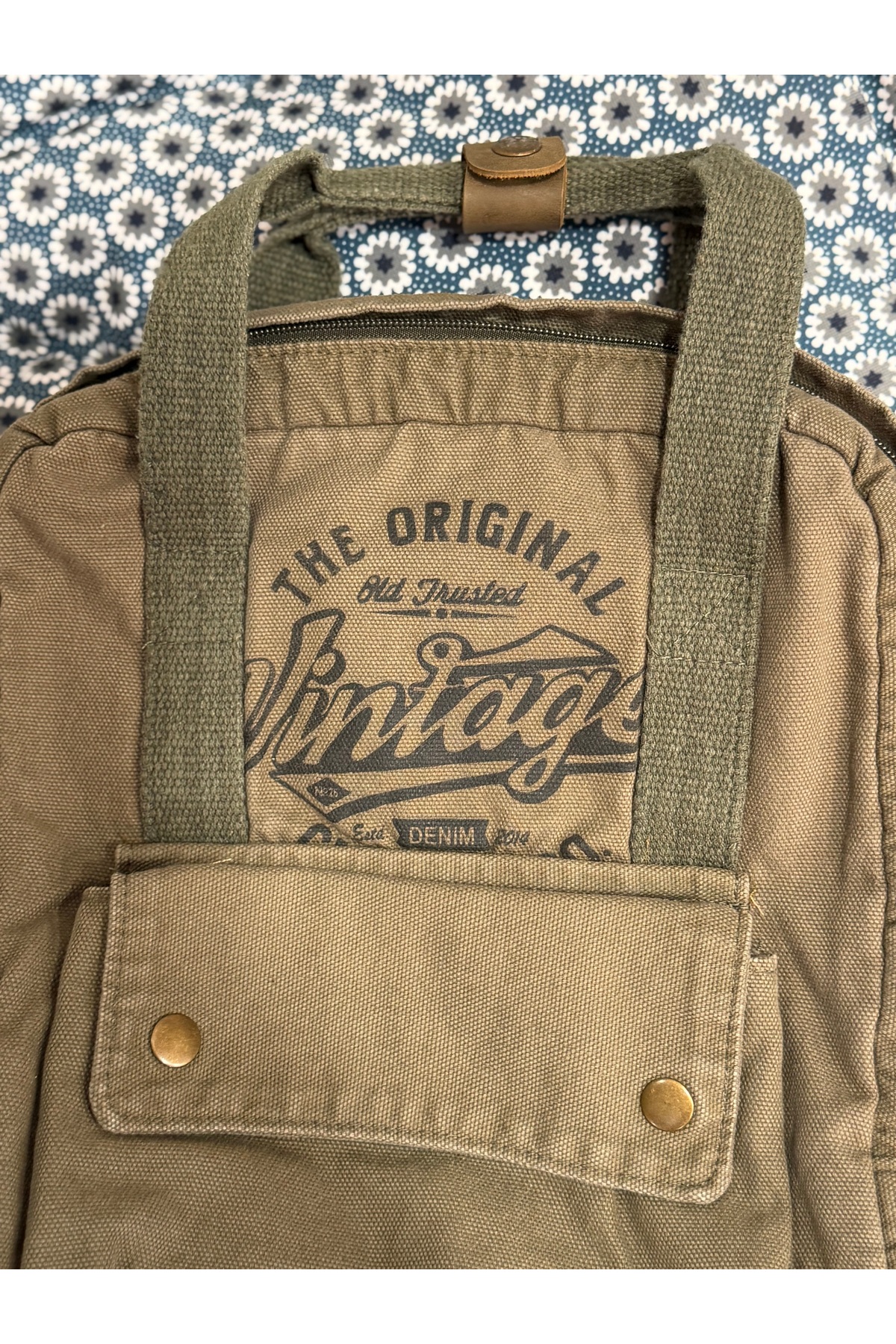 QUİCKPREP Old Cotton Cargo Vintage Yıkanmış Kanvas El Ve Sırt Çantası Haki / Yeşil görsel 2