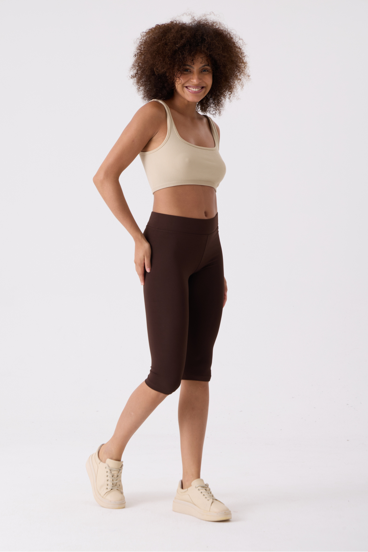 Clothes Fast Kadın Yüksek Bel Kapri Tayt Diz Altı Esnek Toparlayıcı Günlük Spor Yazlık Tayt Premium görsel 5