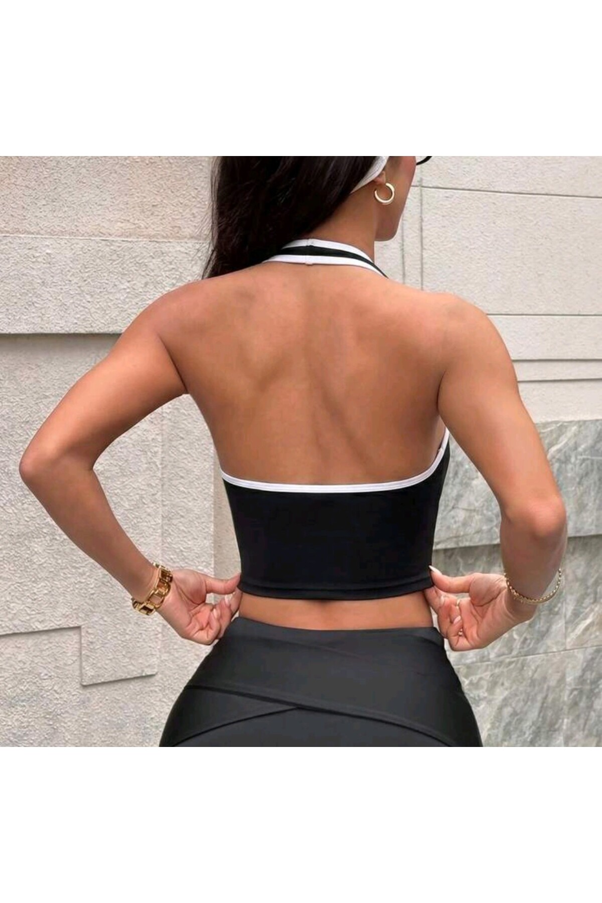 Rozaa giyim Siyah beyaz biye detaylı crop top görsel 2