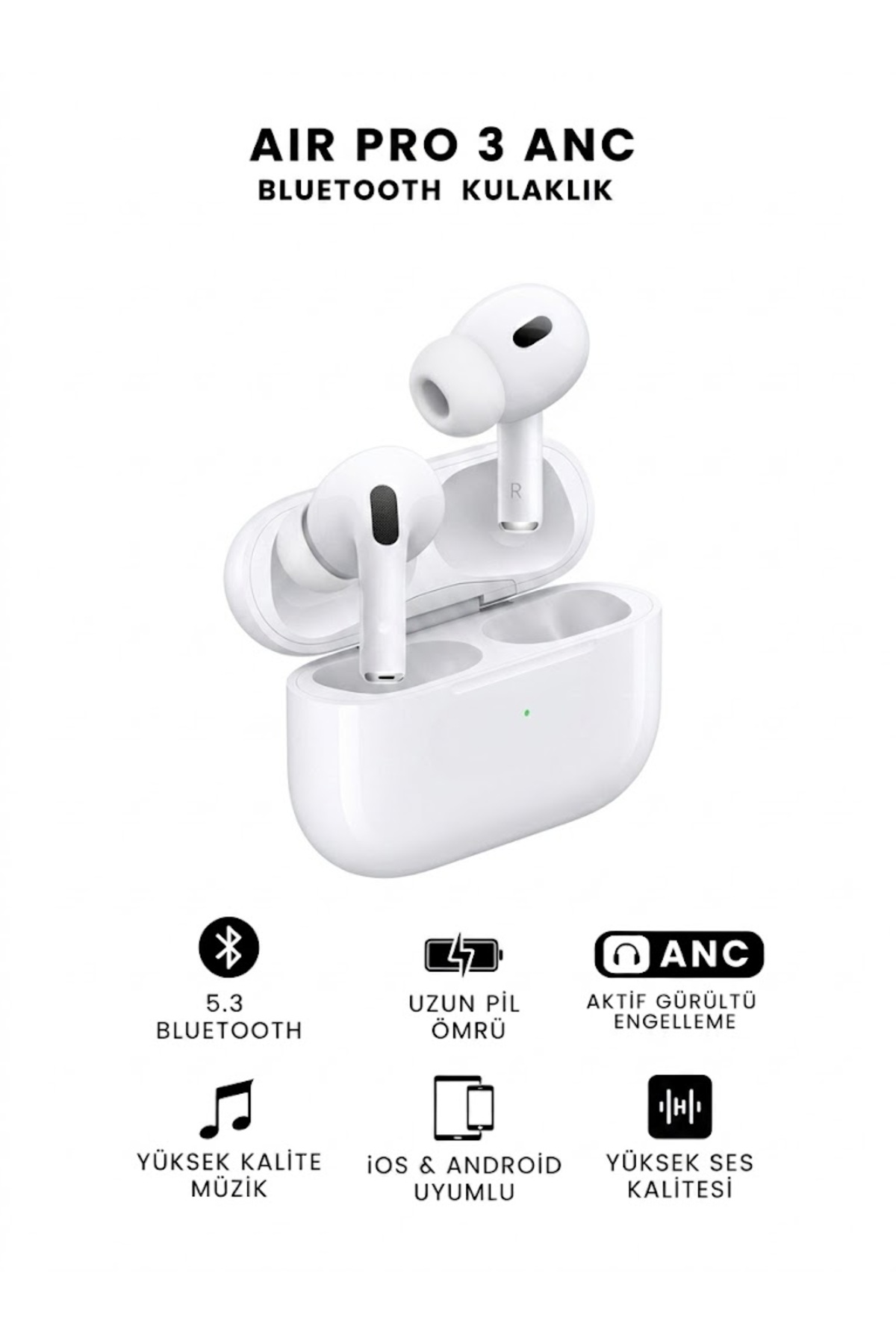 Aikosa Air Pro 3. Nesil ANC Özellikli Bluetooth Kulaklık - Aktif Gürültü Engelleme & Şeffaf Mod (iOS ve Android Uyumlu)