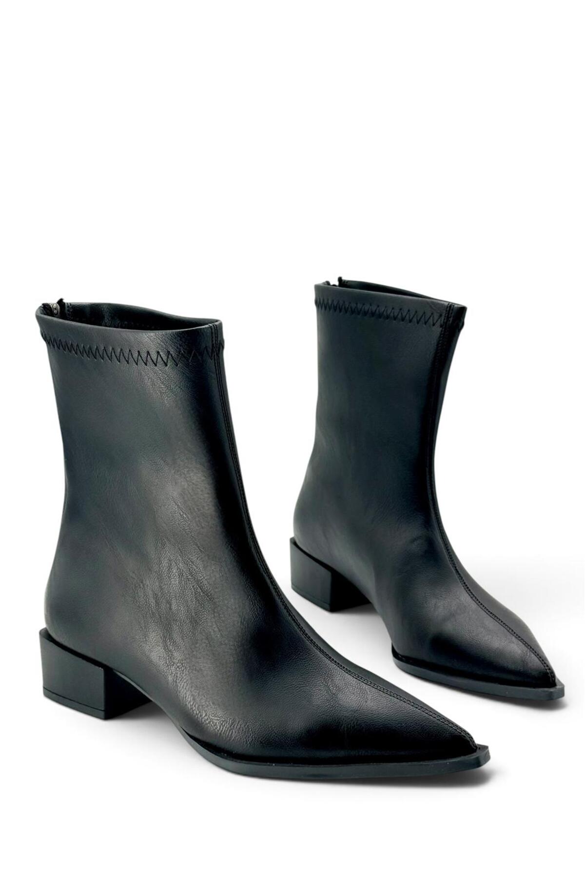besoin shoes store Kısa Topuklu Fermuarlı Kaymaz Taban Bot Siyah 3 cm görsel 3
