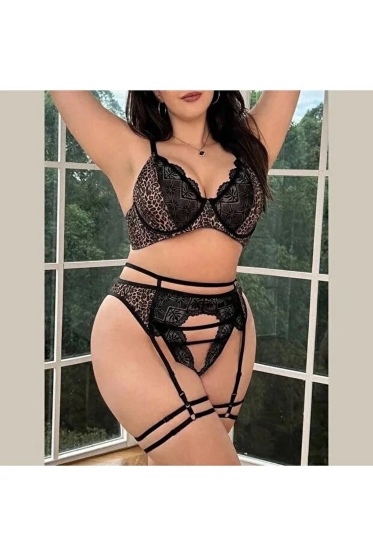 ست توری طرح دار توری طرح دار پلنگی سایز بزرگ زنانه 2