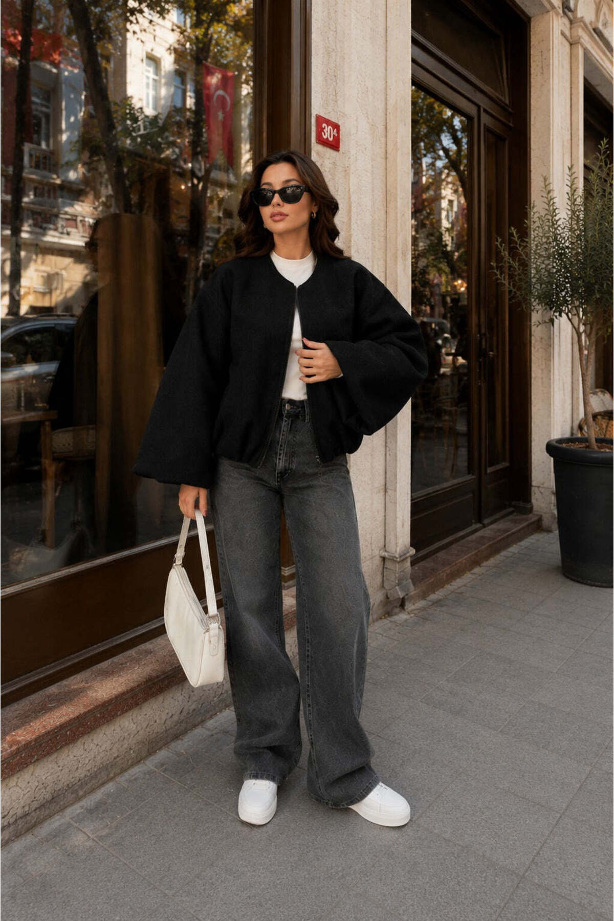 unika boutique Kadın Kaşe Kumaş Bomber Ceket