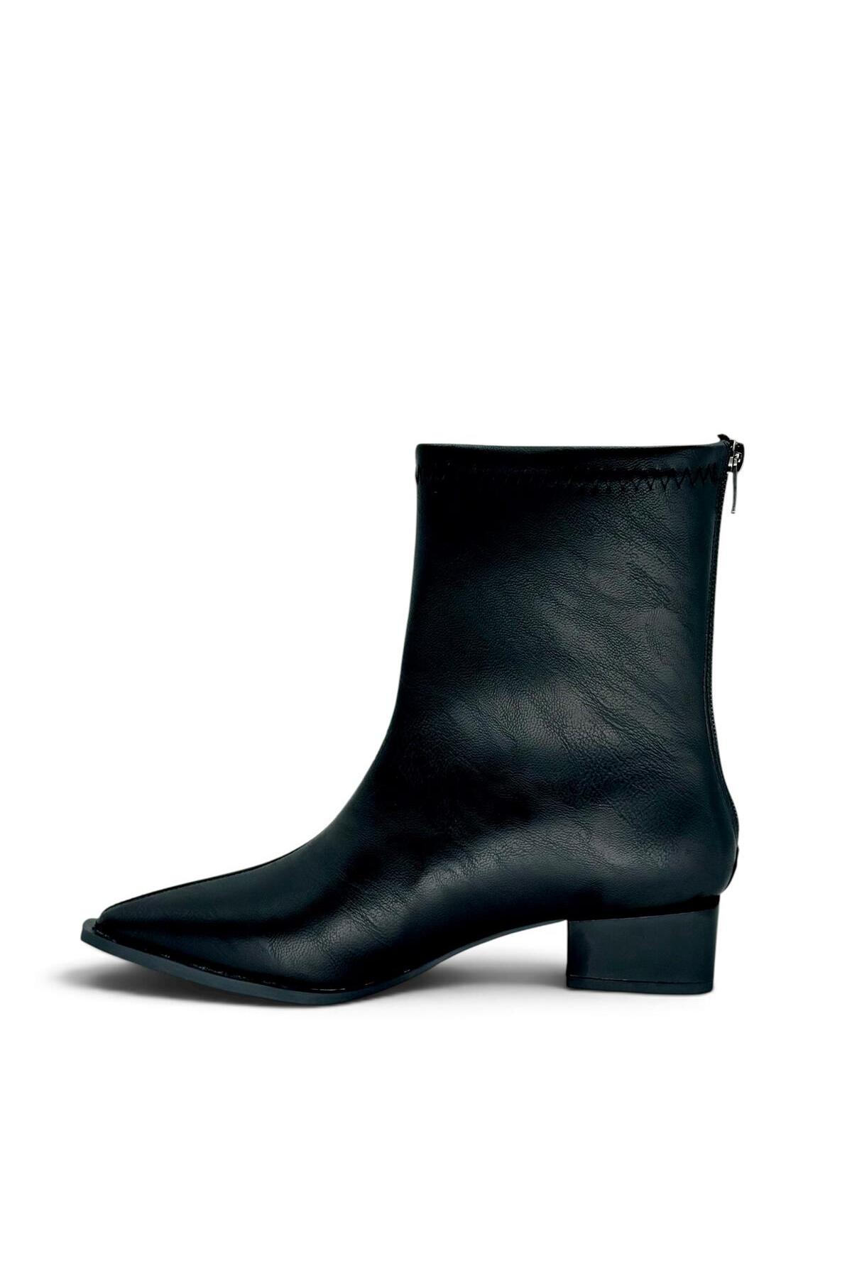 besoin shoes store Kısa Topuklu Fermuarlı Kaymaz Taban Bot Siyah 3 cm görsel 8