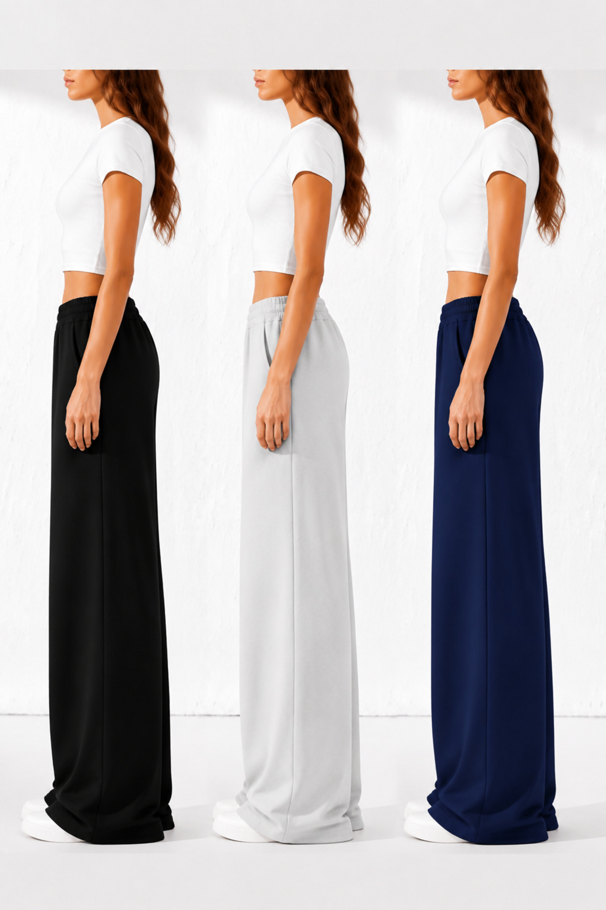 modlux 3'lü Kadın Siyah Gri Lacivert Oversize Eşofman Altı görsel 3