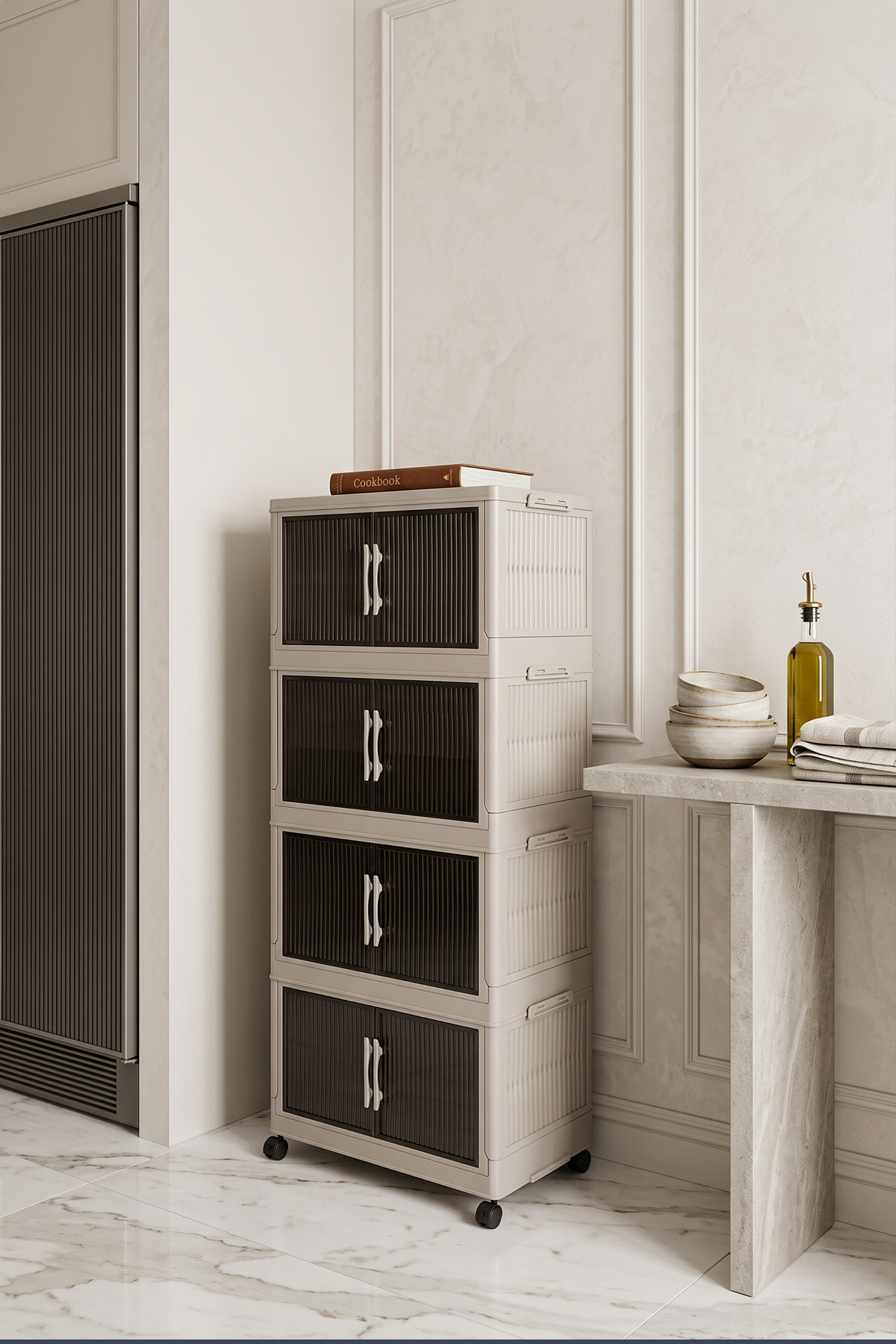 کابینت چندمنظوره پرتابل تاشو 4 طبقه چرخدار XL - کابینت آشپزخانه و حمام