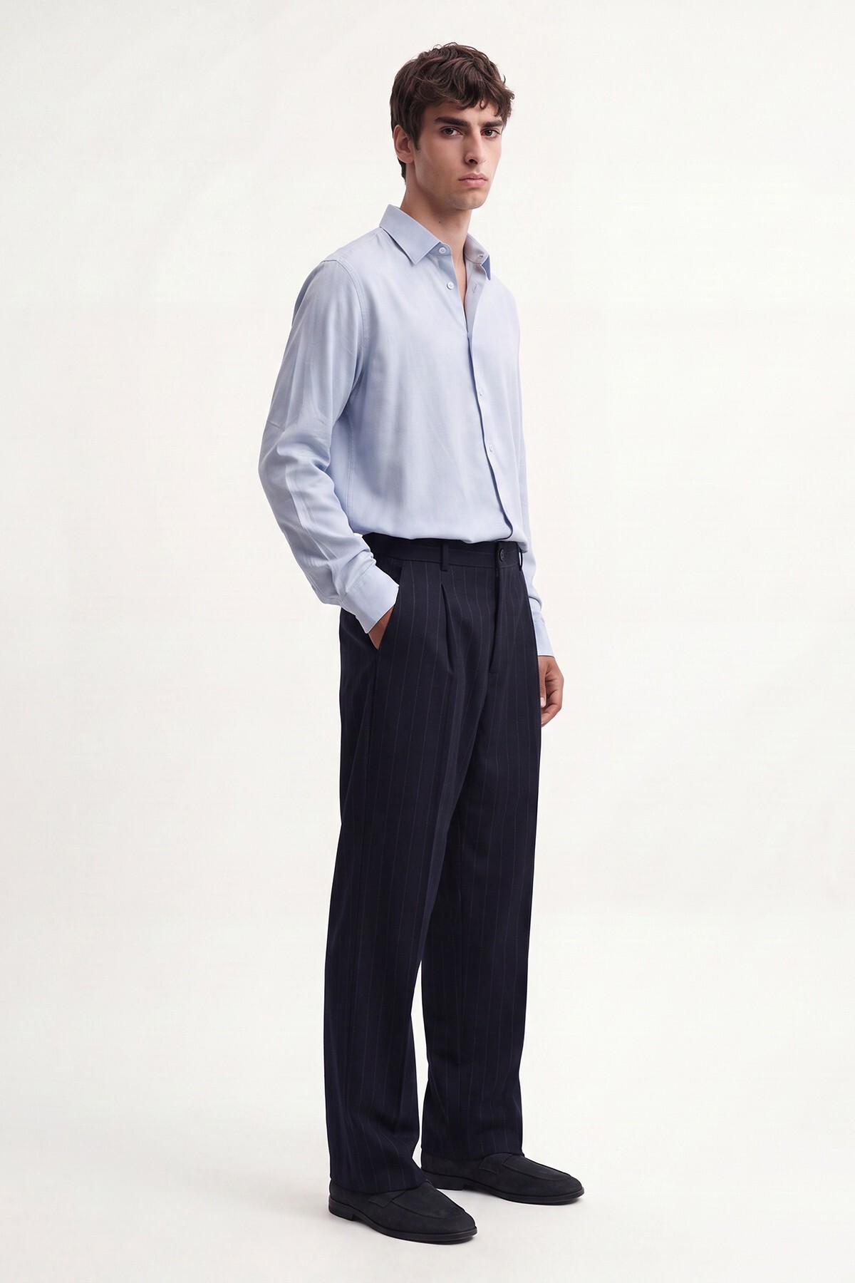 Relaxed Fit Çizgili Erkek Takım Elbise — سرمه‌ای A26Y-TKM-38 — تصویر 5 از 7