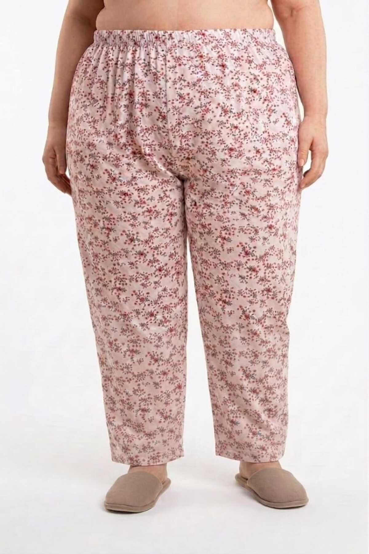 enmodaiçgiyim 5'li Paket %100 Pamuklu Büyük Beden Kadın Pijama Altı | Çiçek Desenli Rahat Anne - Babaanne Pijaması | Uyku Bandı Hediyeli görsel 4