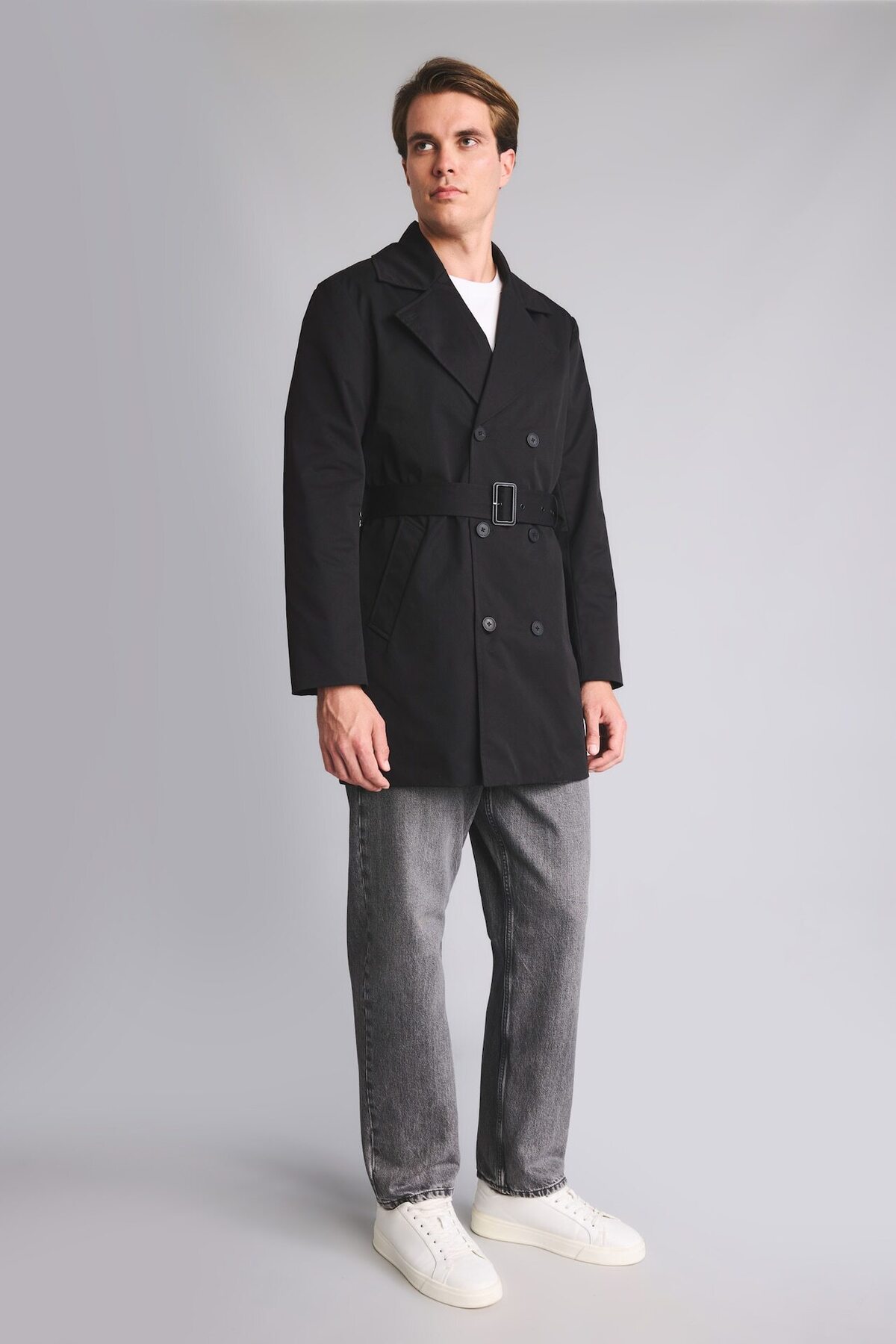 DeFacto Slim Fit Astarlı Düğmeli Cepli Kemerli Mevsimlik Trençkot D5528AX26AU görsel 2