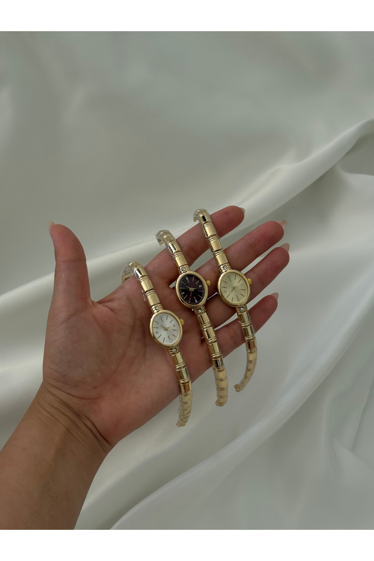 Lillianna Gold Kol Saati Oval Kadranlı Taş Detaylı Vintage İnce Çelik Kordon Quartz Saat Bordo Kadran / Krem Kadran / Beyaz Kadran görsel 7
