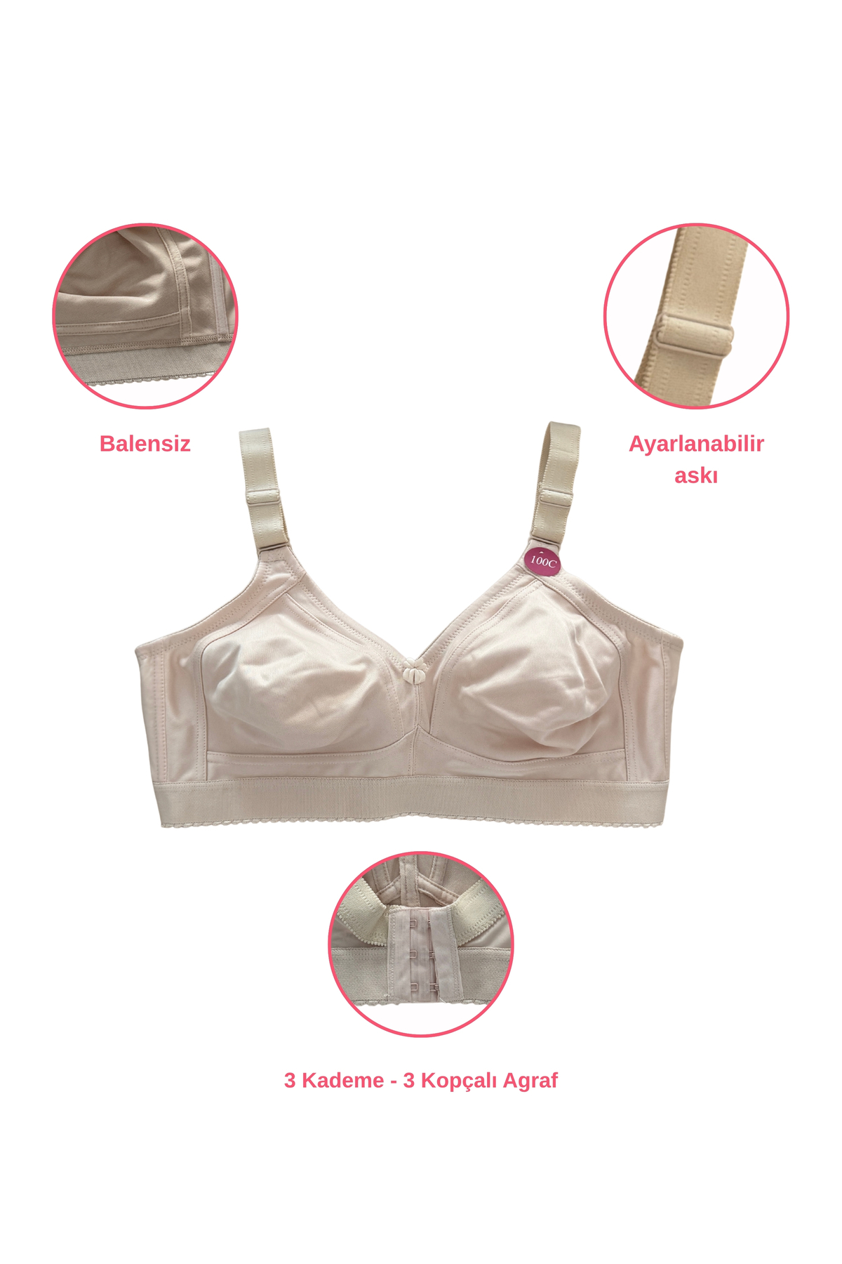 ALYA UNDERWEAR Toparlayıcı C Cup Büyük Beden Sütyen Kabı Dikişsiz Desteksiz ve Balensiz Beli Lastikli Minimizer Sütyenler Ten My Love 90C görsel 3