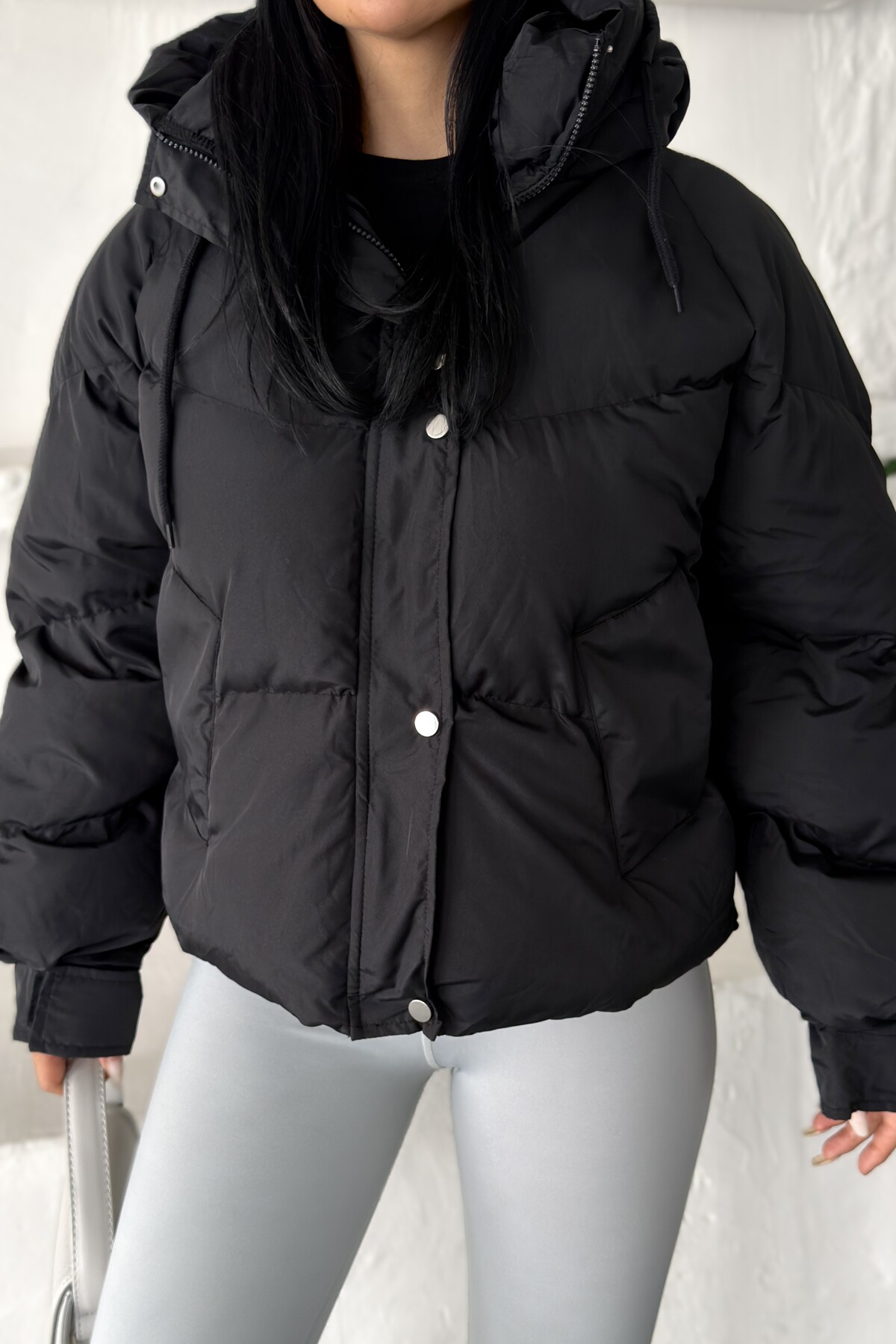 moda armanc Kadın Kapüşonlu Şişme Mont Oversize Kısa Puffer Ceket | Yeni Sezon görsel 5