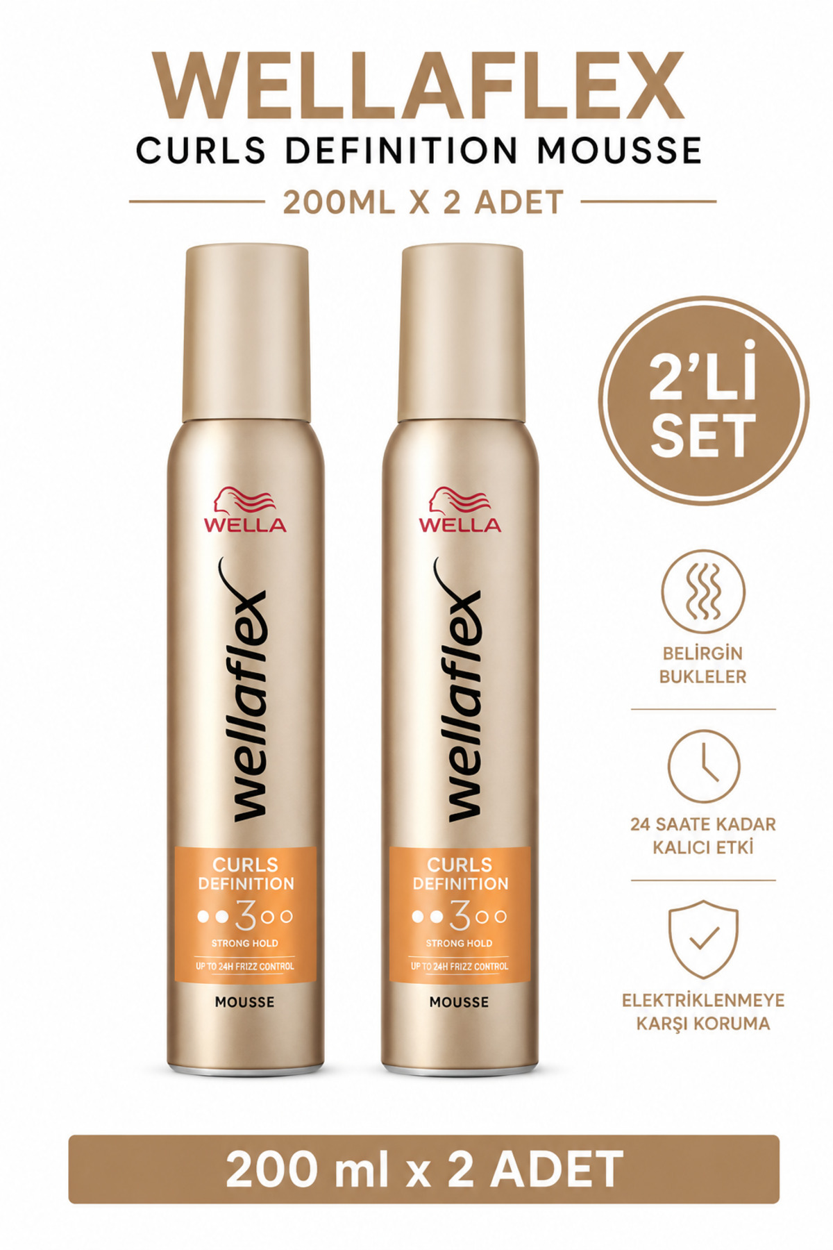 wellaflex Wella flex 200 ml Curls Bukle Saç Köpüğü 2 Adet Güçlü Tutuş ile Bukleleri Belirginleştirir — NCF--Flexbukle2