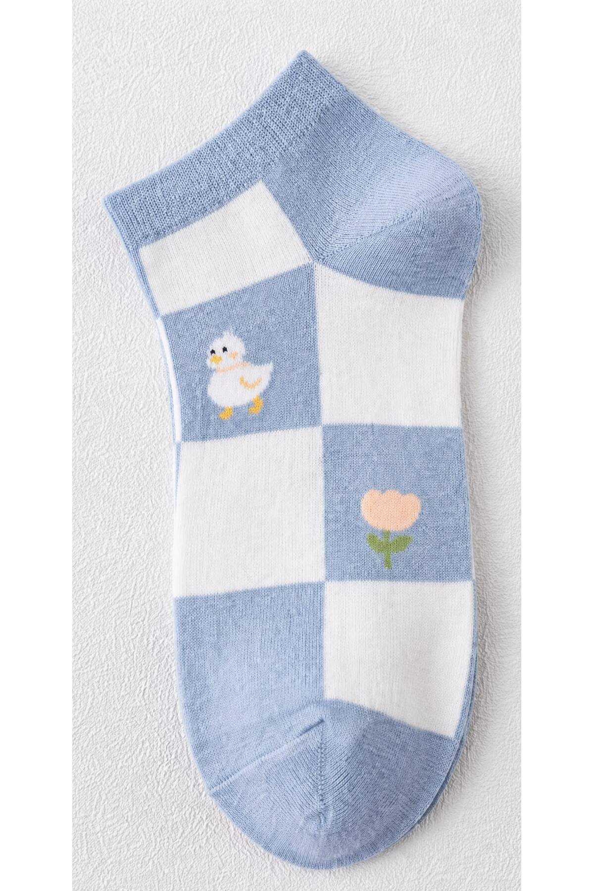 Sky Socks 8'Li Civciv-Papatya Desenli Patik Çorap Seti görsel 3
