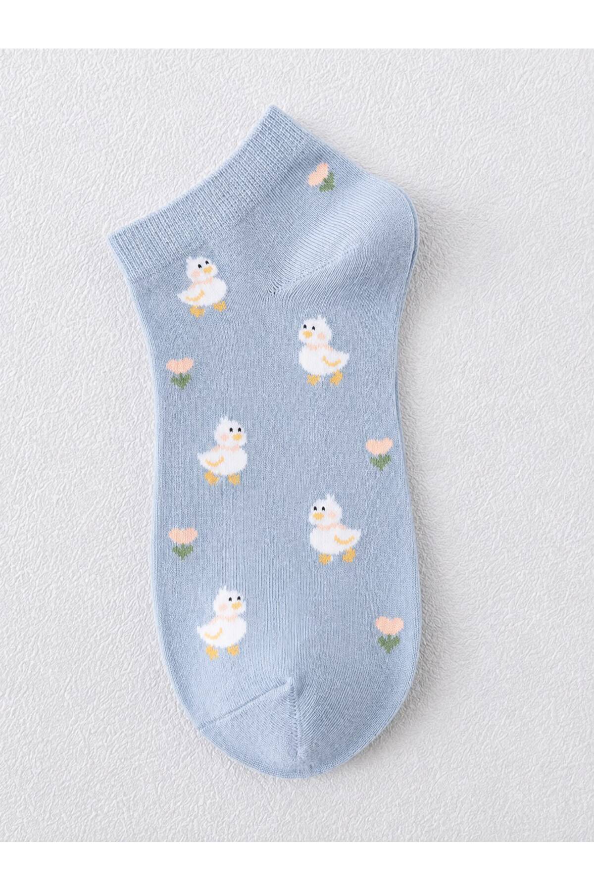 Sky Socks 8'Li Civciv-Papatya Desenli Patik Çorap Seti görsel 4