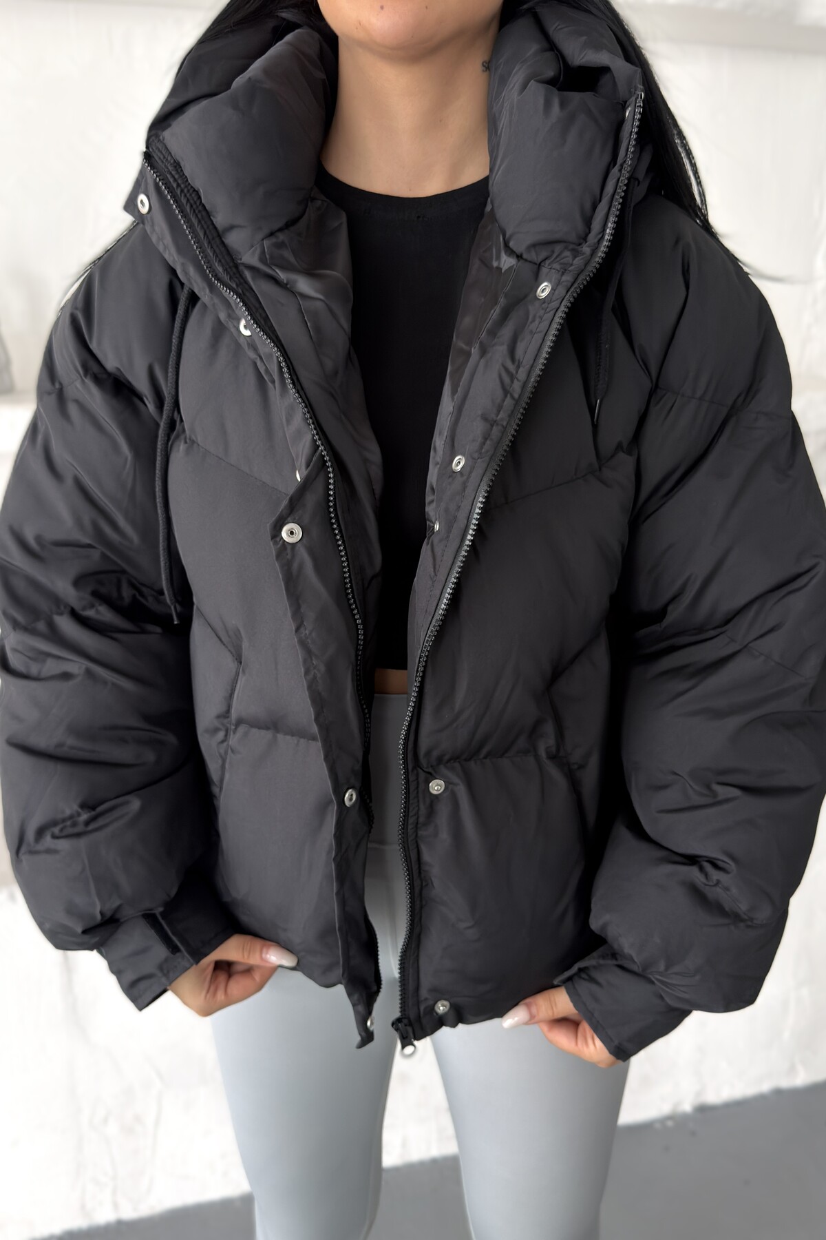 moda armanc Kadın Kapüşonlu Şişme Mont Oversize Kısa Puffer Ceket | Yeni Sezon görsel 6
