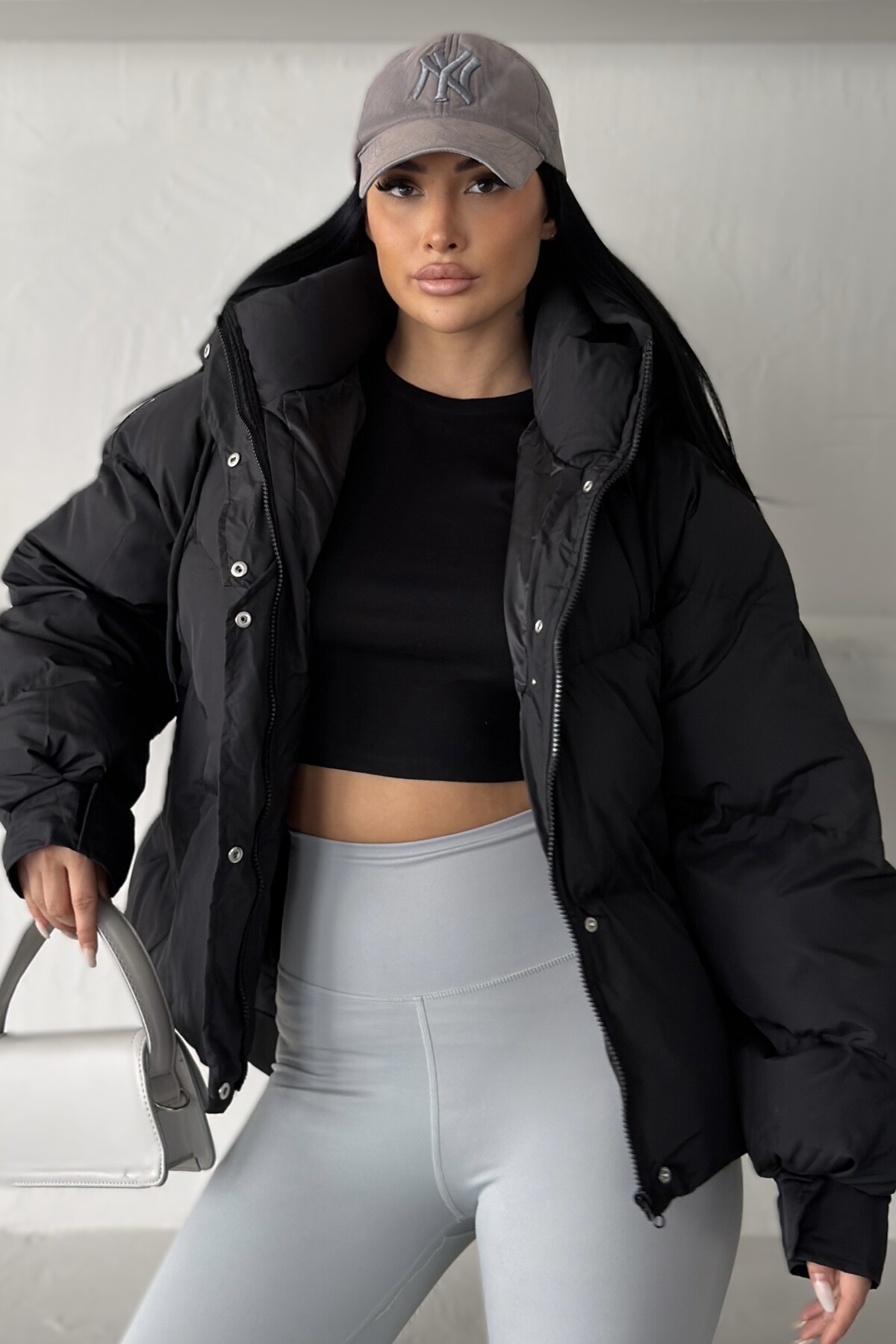 moda armanc Kadın Kapüşonlu Şişme Mont Oversize Kısa Puffer Ceket | Yeni Sezon görsel 8