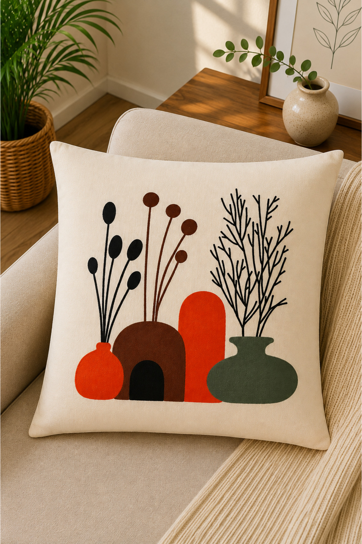 2 Adet Punch Kırlent Kılıfı 43x43 cm – Dekoratif Nakışlı Kırlent Seti