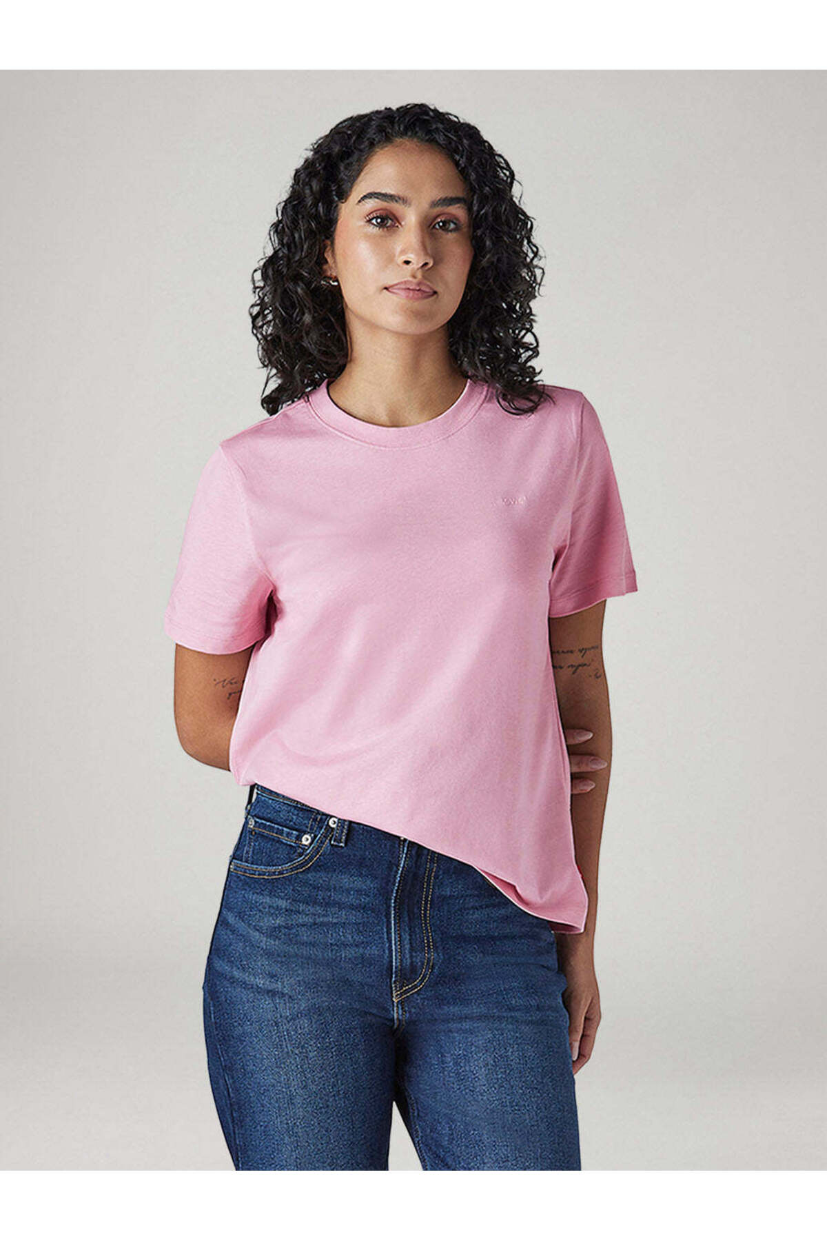 تی شرت زنانه یقه گرد صورتی BNG WT FAVORITE نخی 006WJ-0007 لیوایز تی شرت Levi's