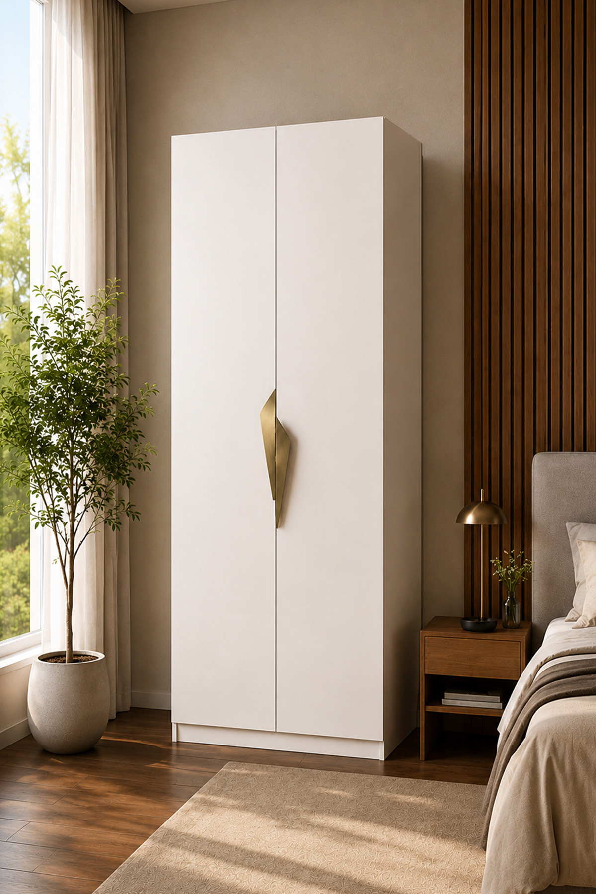 Gama 2 Kapaklı Askılı Raflı Modül Tasarım Kulplu 253 cm Gardırop Elbise Dolabı görsel 2
