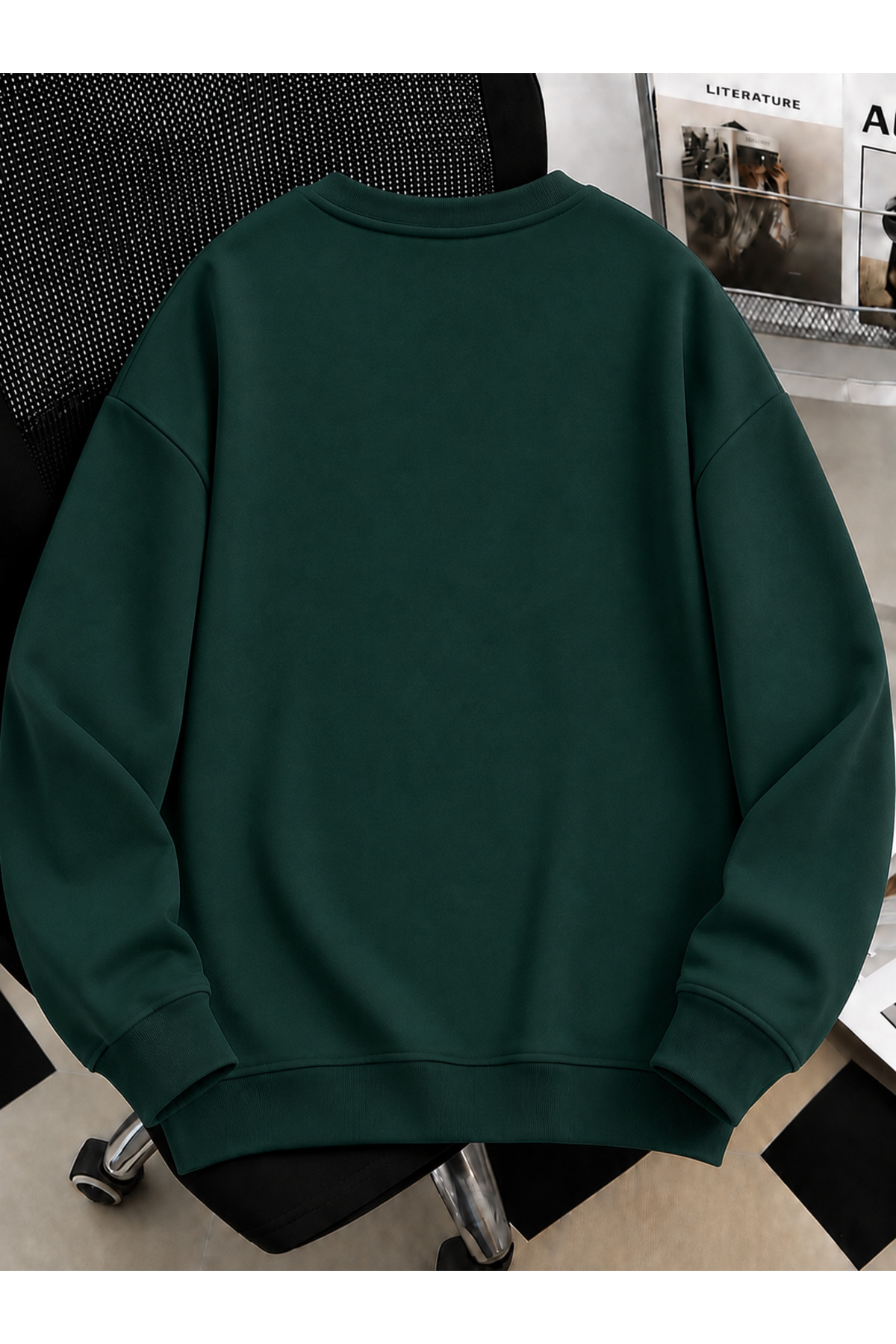 Revasser Unisex Kadın/Erkek Düz Renkli Baskısız Oversize Bisiklet Yaka Pamuklu Sweatshirt görsel 2