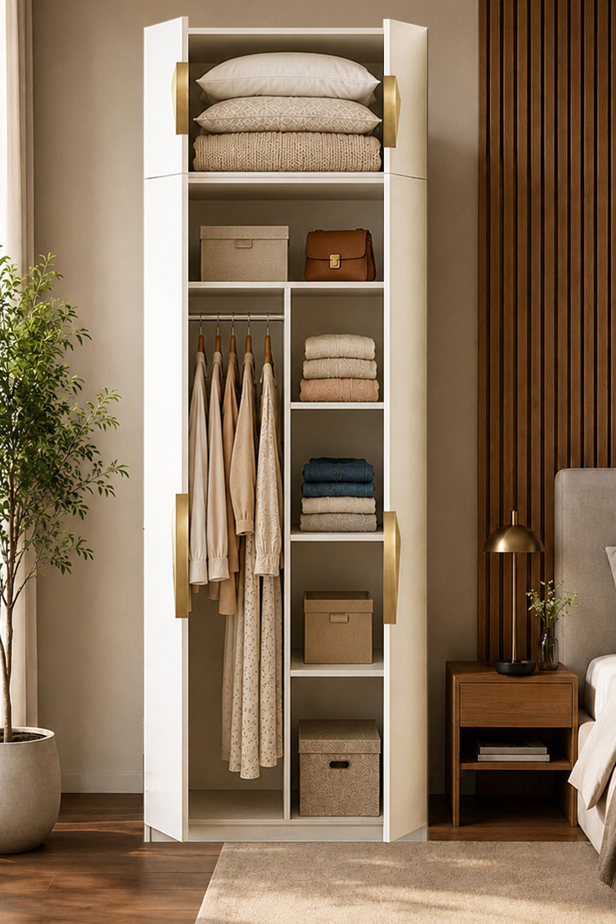 Gama 4 Kapaklı Askılı Raflı + Ek Modüllü Tasarım Kulplu 253 cm Gardırop Elbise Dolabı görsel 3