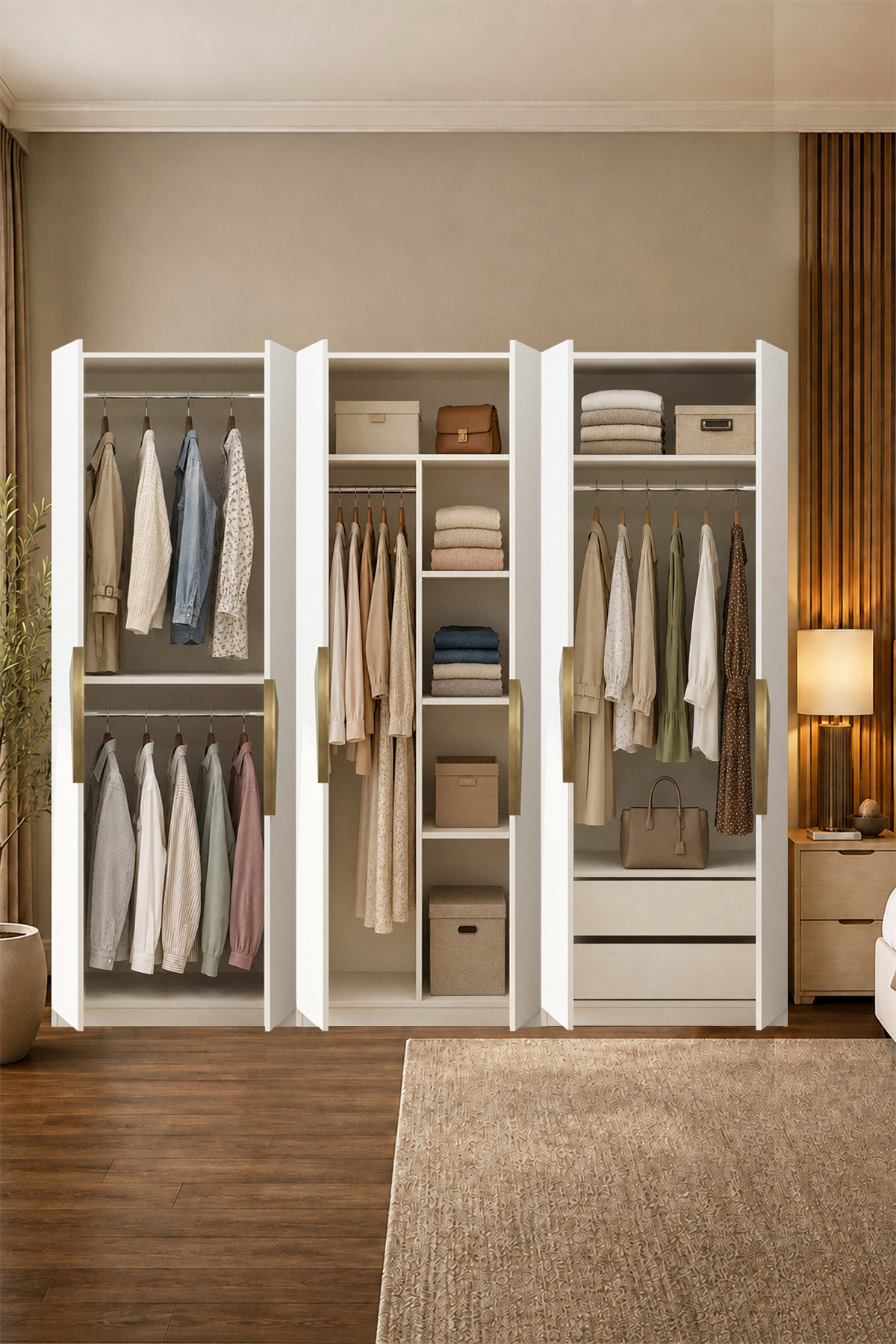 Gama 6 Kapaklı Askılı + Çekmeceli+ Askılı Raflı Tasarım Kulplu 253 cm Gardırop Elbise Dolabı görsel 3