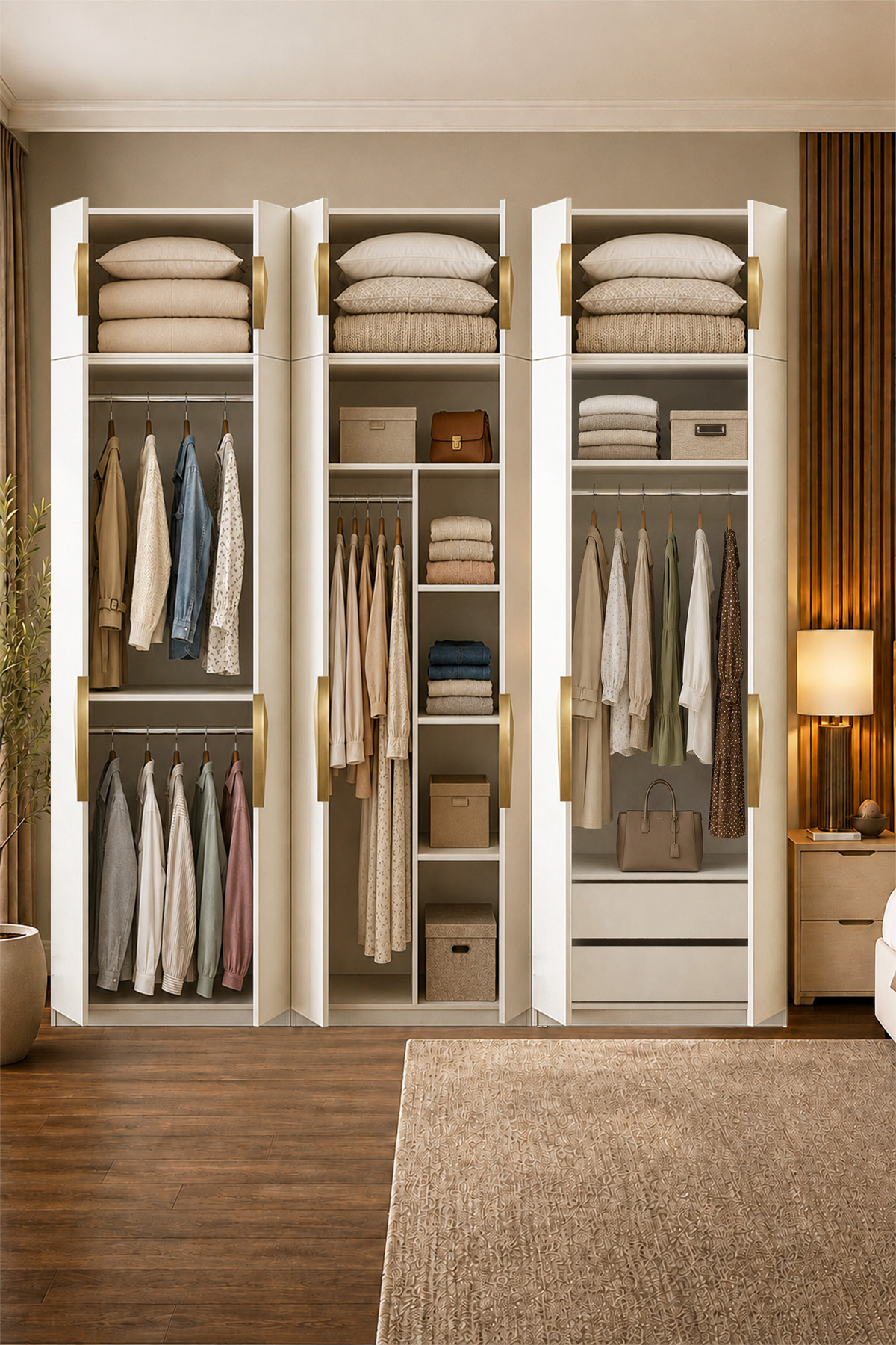 Gama 12 Kapaklı Askılı + Çekmeceli+ Askılı Raflı + Ek Modüllü Tasarım Kulplu 253 cm Gardırop Elbis görsel 3