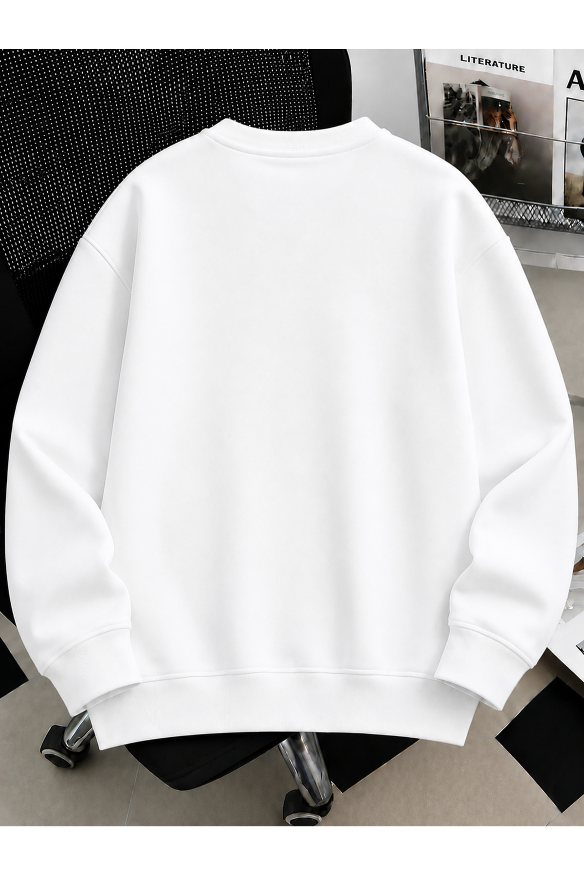 Revasser Unisex Kadın/Erkek Düz Renkli Baskısız Oversize Bisiklet Yaka Pamuklu Sweatshirt görsel 2