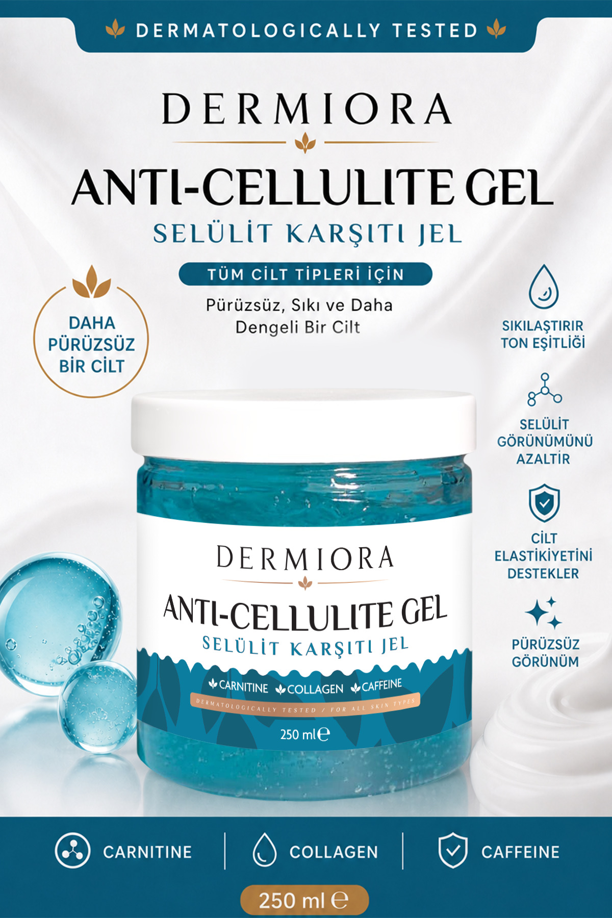 Dermiora Sıkılaştırıcı İnceltici1 ve Vücut Şekillendirici Çatlak Karşıtı Selülit ve Çatlak Giderici Jel 250 ml — 001Jel